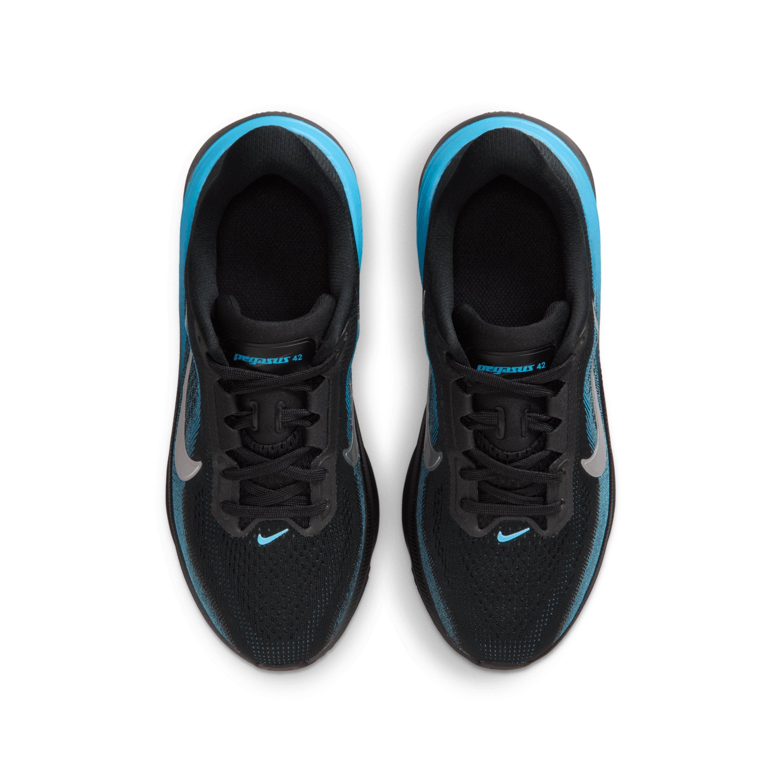 Nike Pegasus 42 "Black/Light Blue/Anthracite/Metallic Silver" Grade School Boys' Running Shoe - BLACK/LT BLUE/ANTHRACITE/SILVER Thumbnail View 4