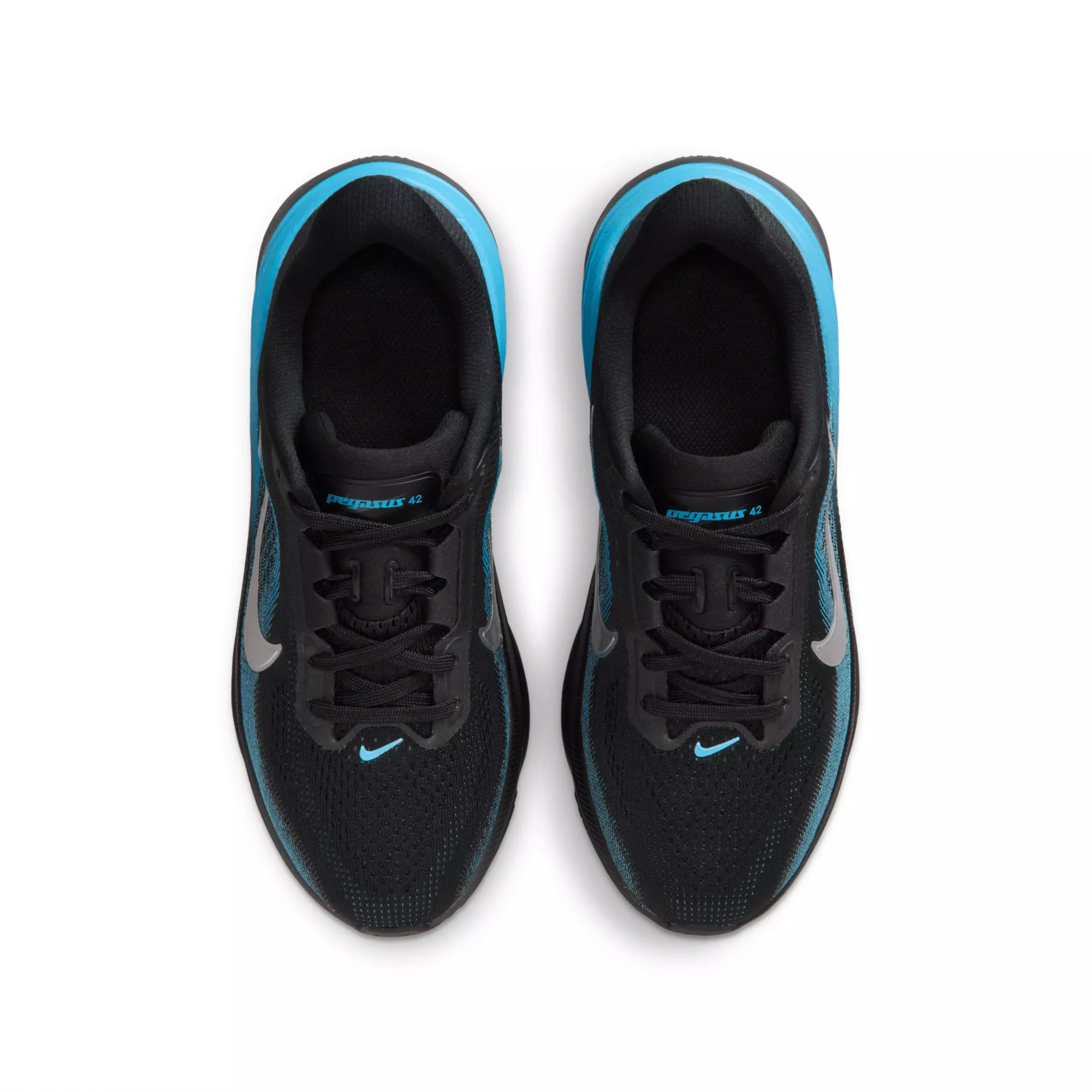 Nike Pegasus 42 "Black/Light Blue/Anthracite/Metallic Silver" Grade School Boys' Running Shoe - BLACK/LT BLUE/ANTHRACITE/SILVER