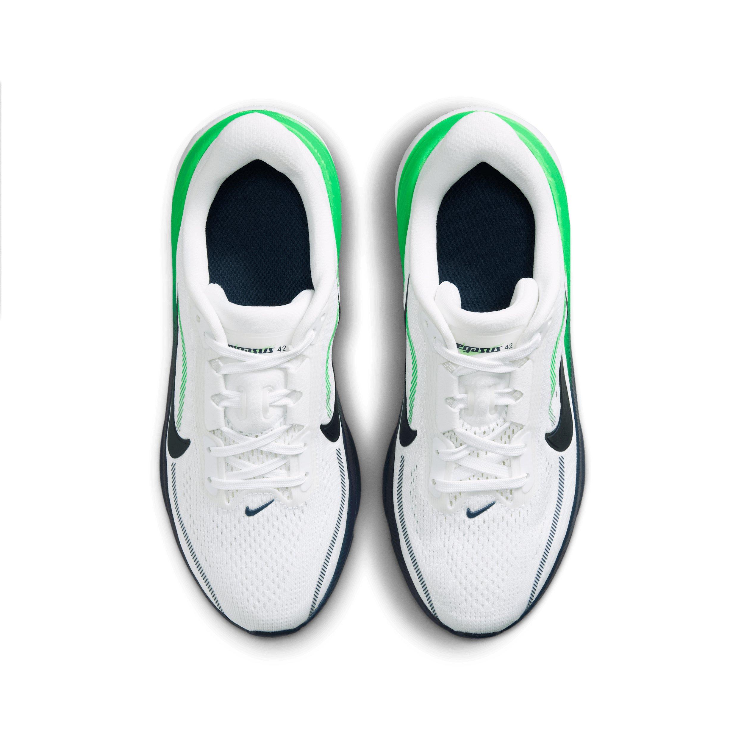 Nike Pegasus 42 "White/Green Spark/Midnight Navy" Grade School Boys' Running Shoe - WHITE/GREEN/NAVY Thumbnail View 4