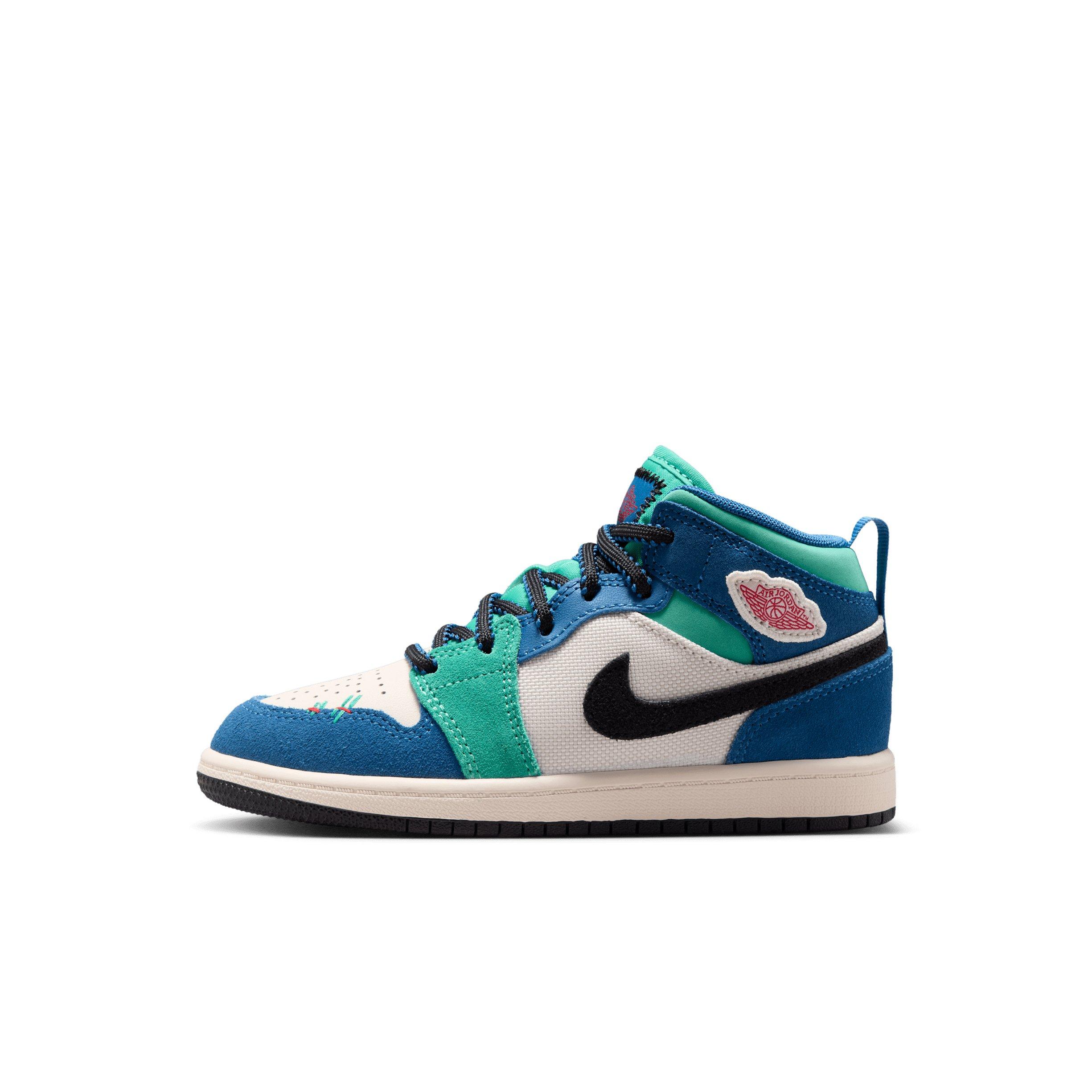 Jordan 1 Mid SE "Chalk/True Blue/Kinetic Green/University Red" Preschool Boys' Shoe - CHALK/BLUE/GREEN/RED