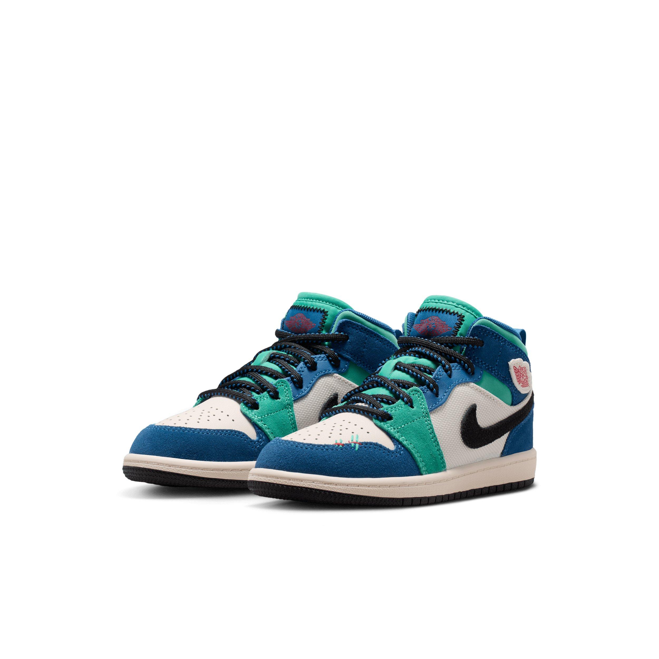 Jordan 1 Mid SE "Chalk/True Blue/Kinetic Green/University Red" Preschool Boys' Shoe - CHALK/BLUE/GREEN/RED