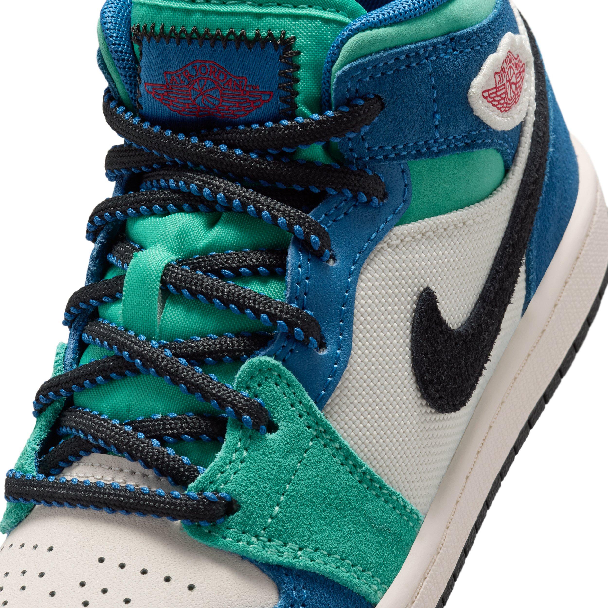 Jordan 1 Mid SE "Chalk/True Blue/Kinetic Green/University Red" Preschool Boys' Shoe - CHALK/BLUE/GREEN/RED