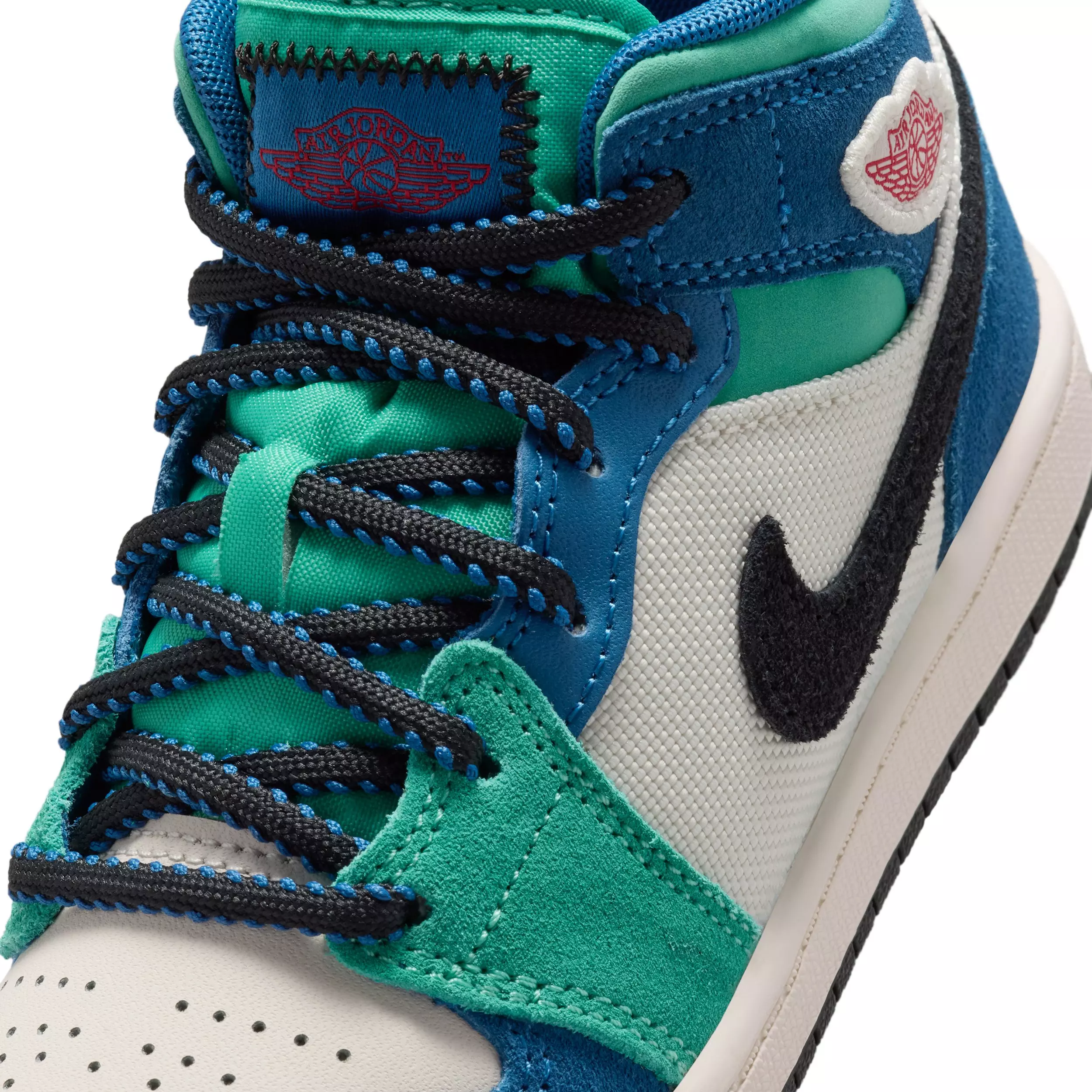 Jordan 1 Mid SE "Chalk/True Blue/Kinetic Green/University Red" Preschool Boys' Shoe - CHALK/BLUE/GREEN/RED