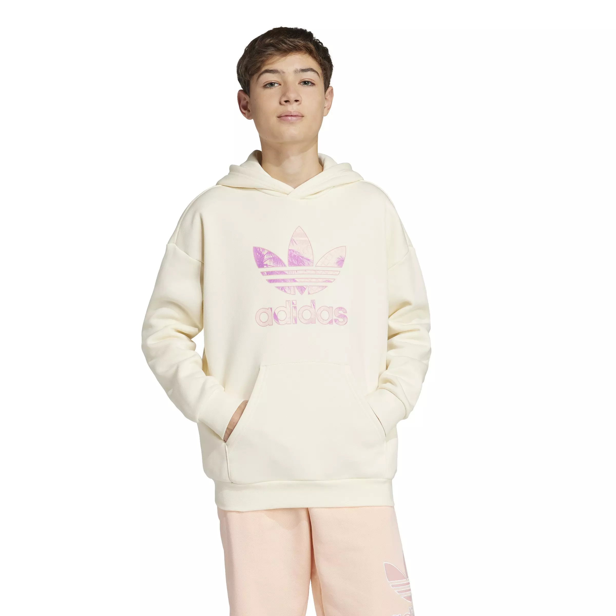 adidas Originals Big Kids'​ Trefoil Graphic Hoodie​ -Beige - BEIGE