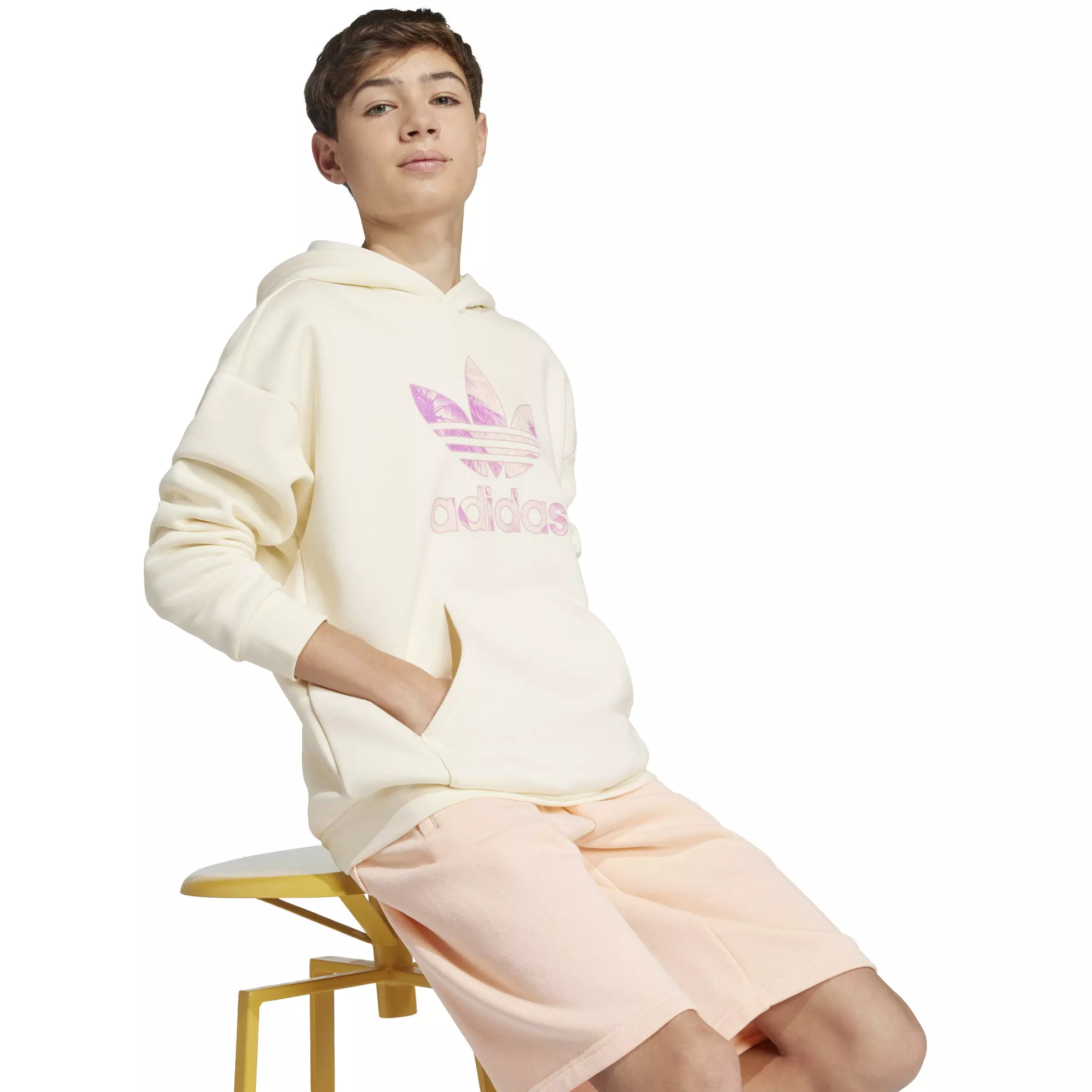 adidas Originals Big Kids'​ Trefoil Graphic Hoodie​ -Beige - BEIGE