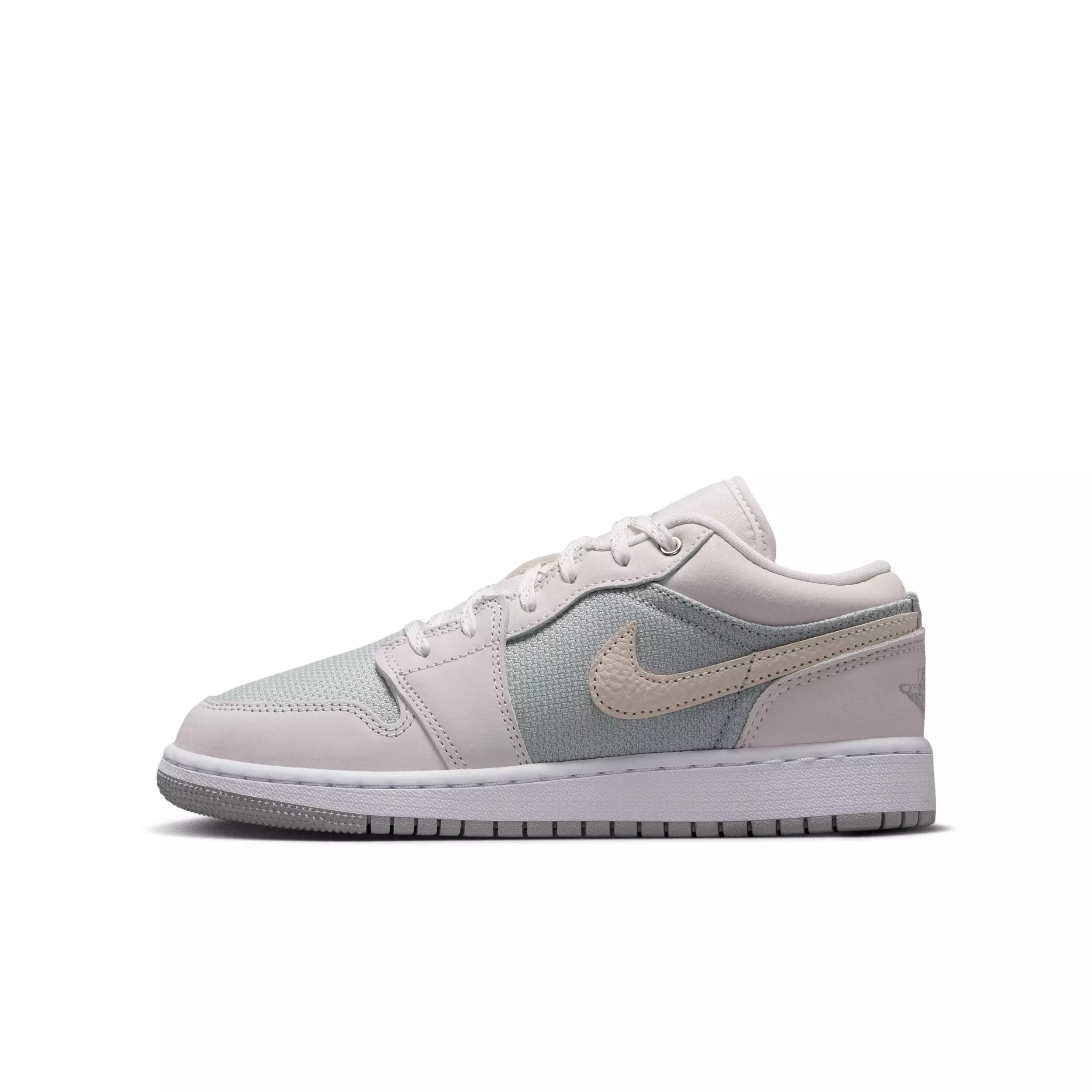 Jordan 1 Low SE "Off White/Soft Pearl/Light Smoke Grey" Grade School Boys' Shoe - OFF WHITE/PEARL/LT GREY
