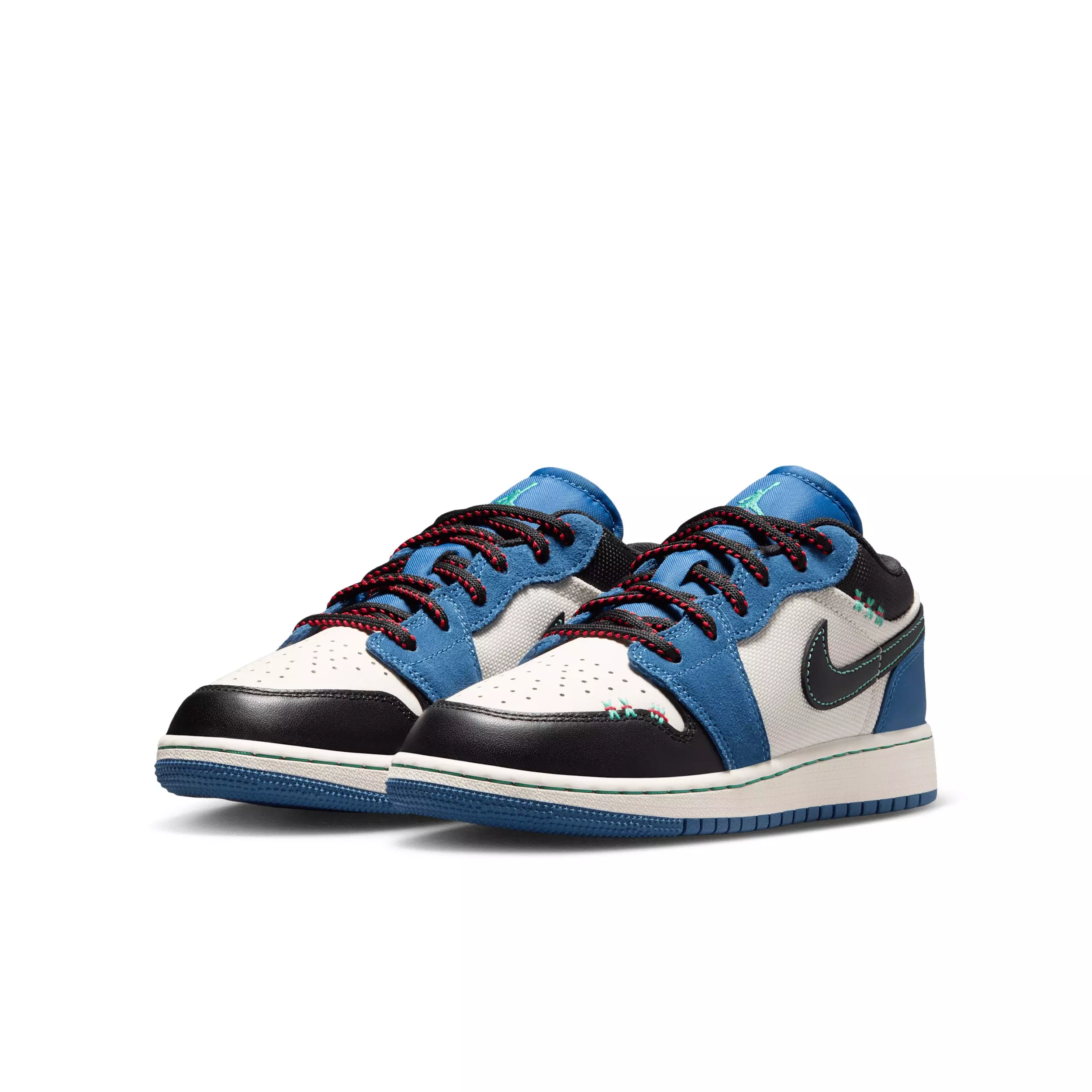 Jordan 1 Low SE "True Blue/University Red/Kinetic Green/Black" Grade School Boys' Shoe - BLUE/RED/GREEN/BLACK