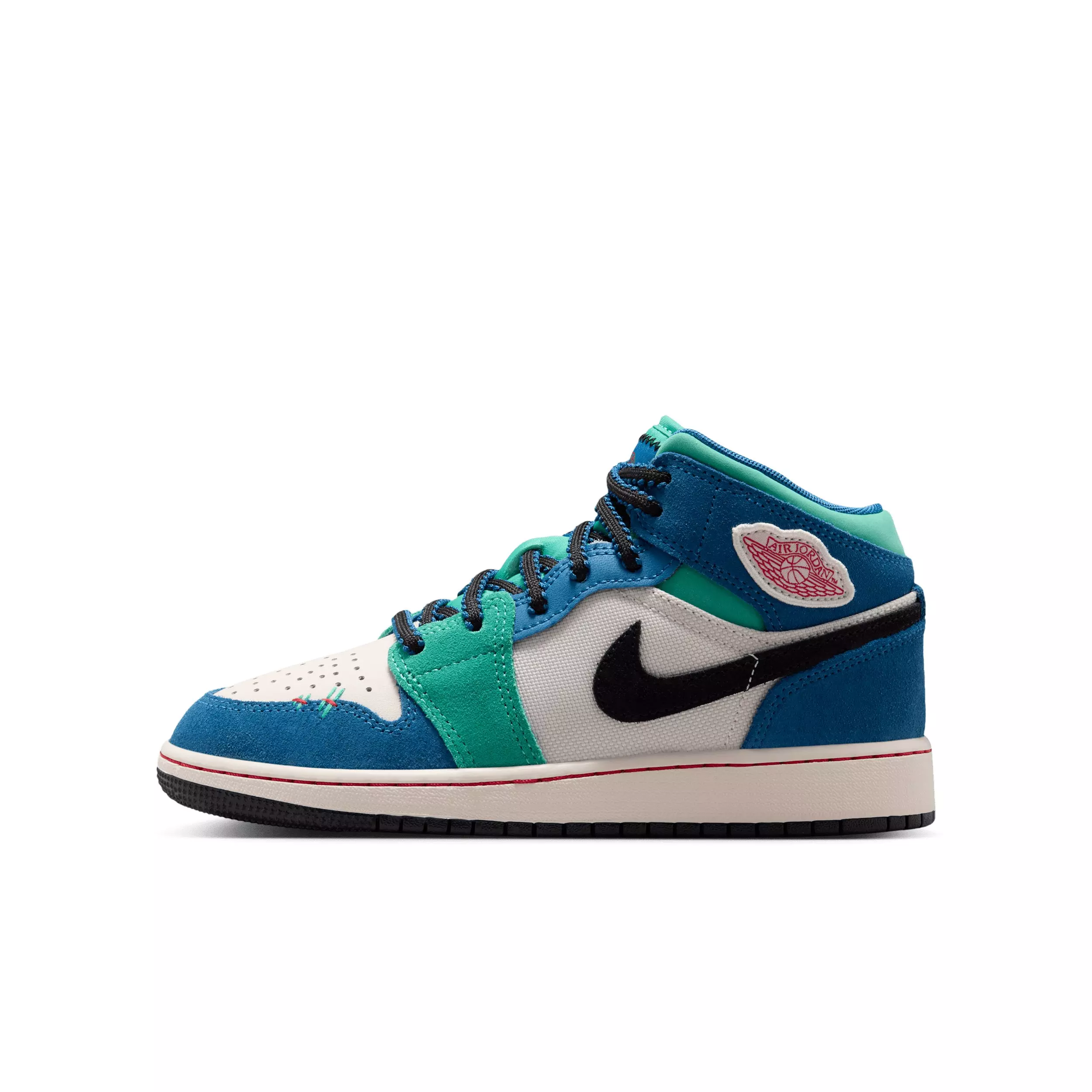Jordan 1 Mid SE "Chalk/True Blue/Kinetic Green/University Red" Grade School Boys' Shoe - CHALK/BLUE/GREEN/RED