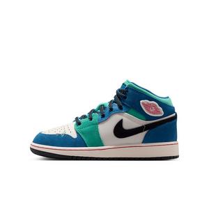 Jordan 1 Mid SE "Chalk/True Blue/Kinetic Green/University Red" Grade School Boys' Shoe