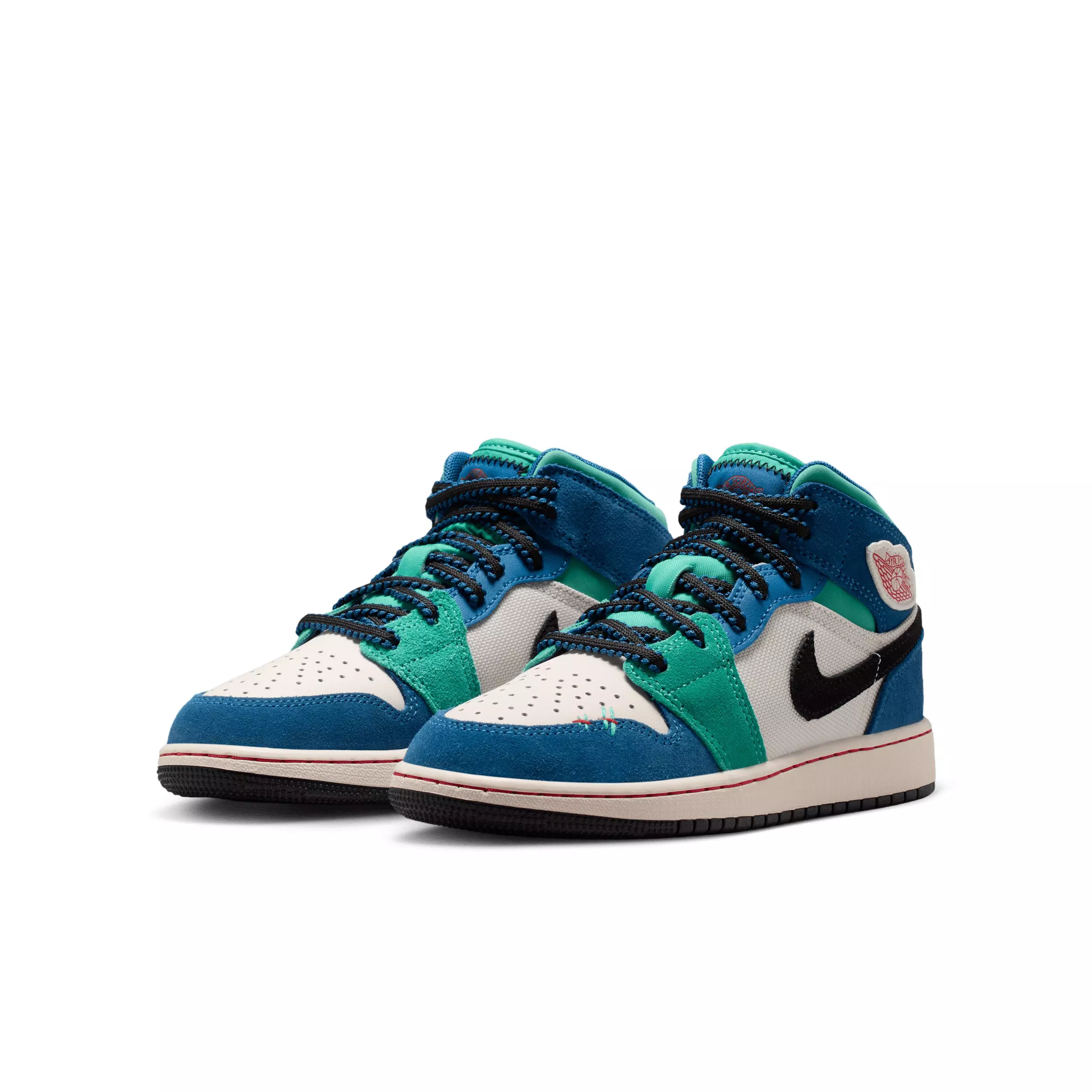 Jordan 1 Mid SE "Chalk/True Blue/Kinetic Green/University Red" Grade School Boys' Shoe - CHALK/BLUE/GREEN/RED