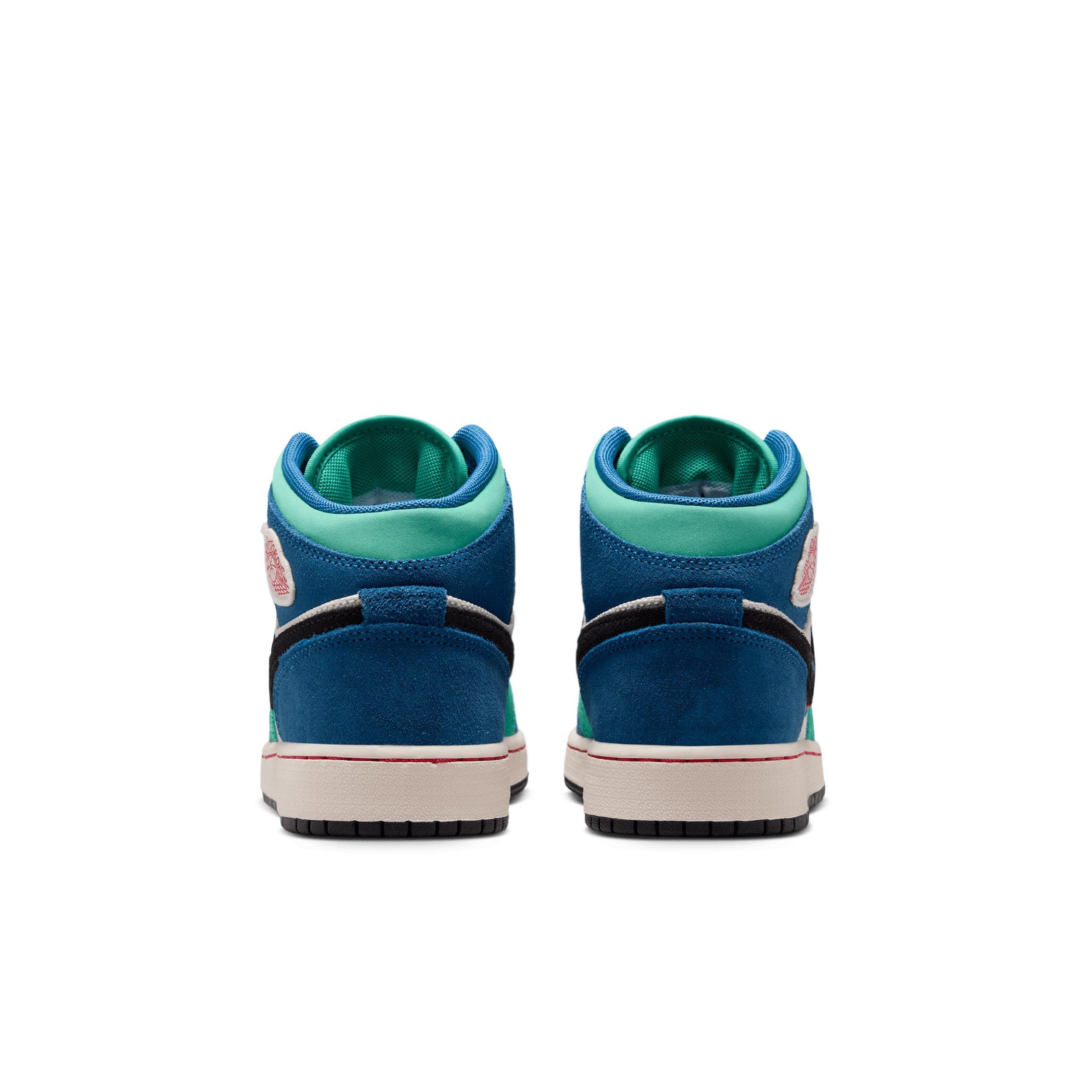 Jordan 1 Mid SE "Chalk/True Blue/Kinetic Green/University Red" Grade School Boys' Shoe - CHALK/BLUE/GREEN/RED Thumbnail View 5