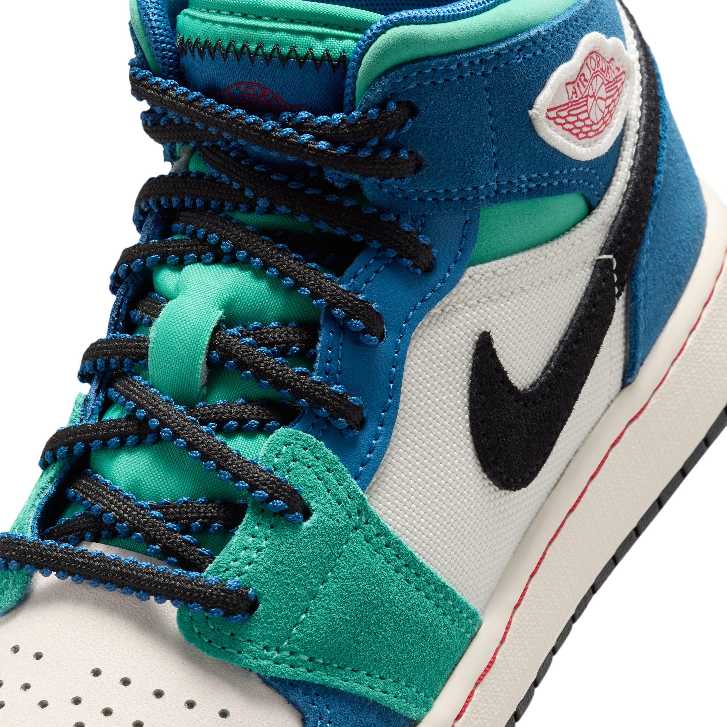 Jordan 1 Mid SE "Chalk/True Blue/Kinetic Green/University Red" Grade School Boys' Shoe - CHALK/BLUE/GREEN/RED Thumbnail View 7