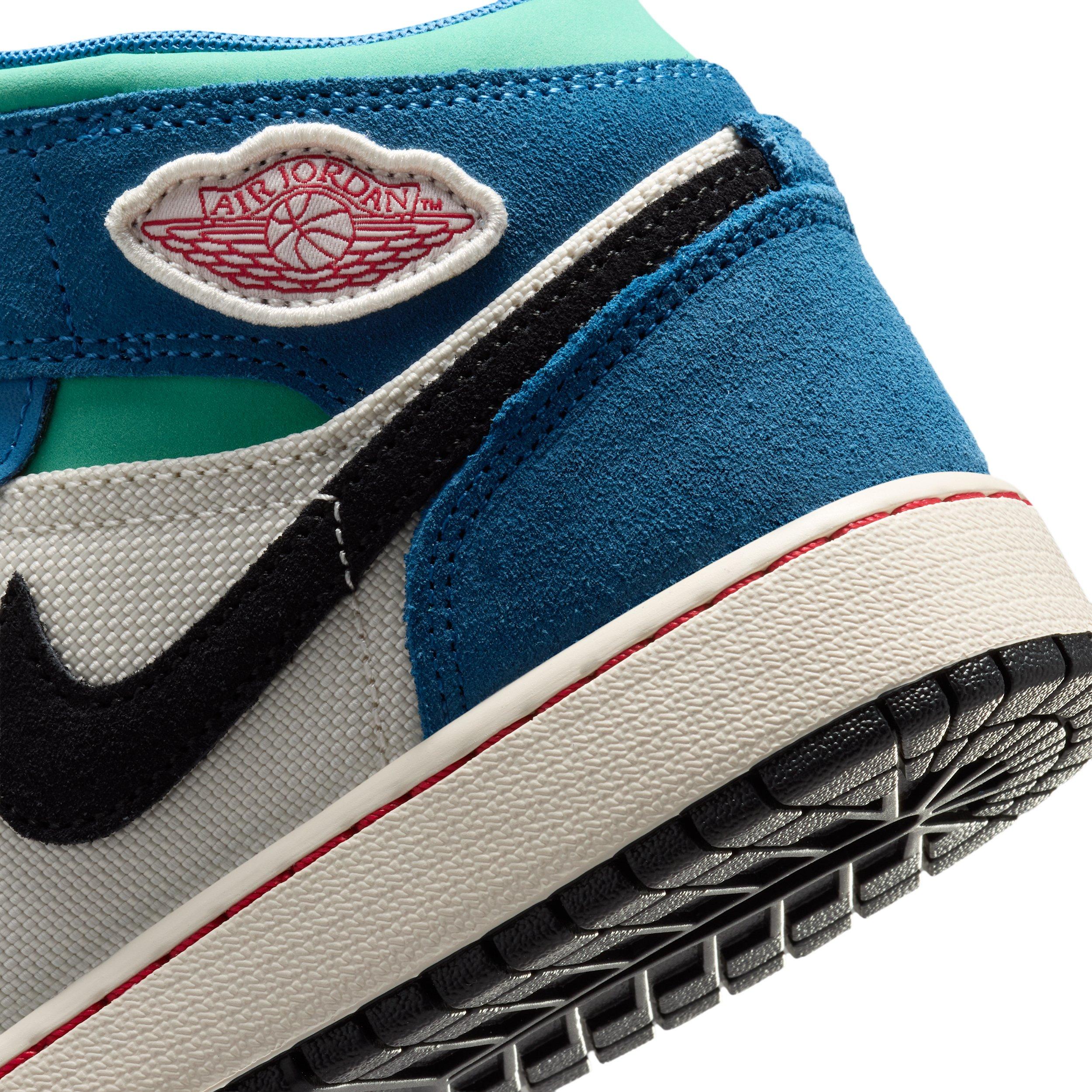 Jordan 1 Mid SE "Chalk/True Blue/Kinetic Green/University Red" Grade School Boys' Shoe - CHALK/BLUE/GREEN/RED Thumbnail View 8
