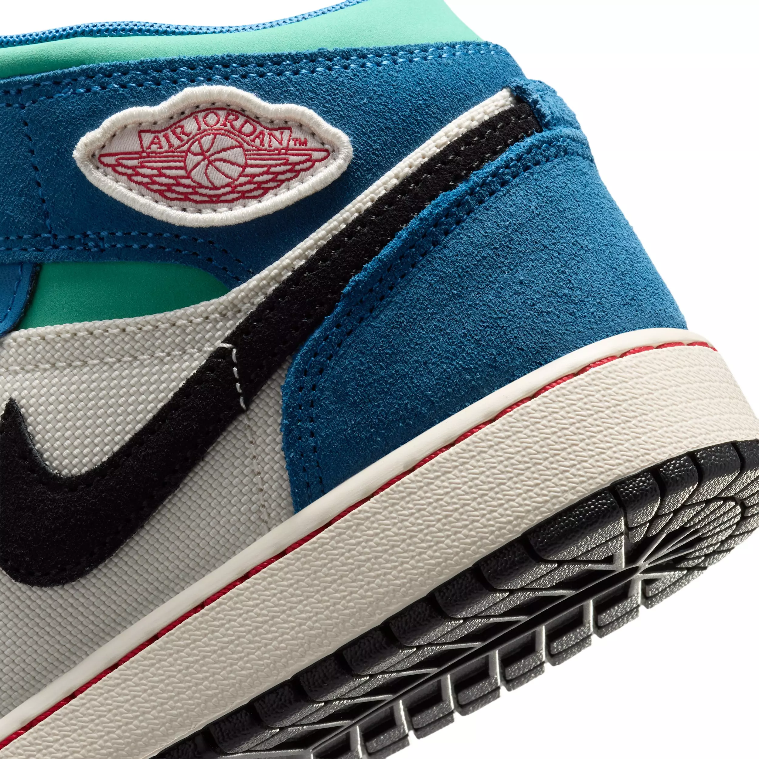 Jordan 1 Mid SE "Chalk/True Blue/Kinetic Green/University Red" Grade School Boys' Shoe - CHALK/BLUE/GREEN/RED