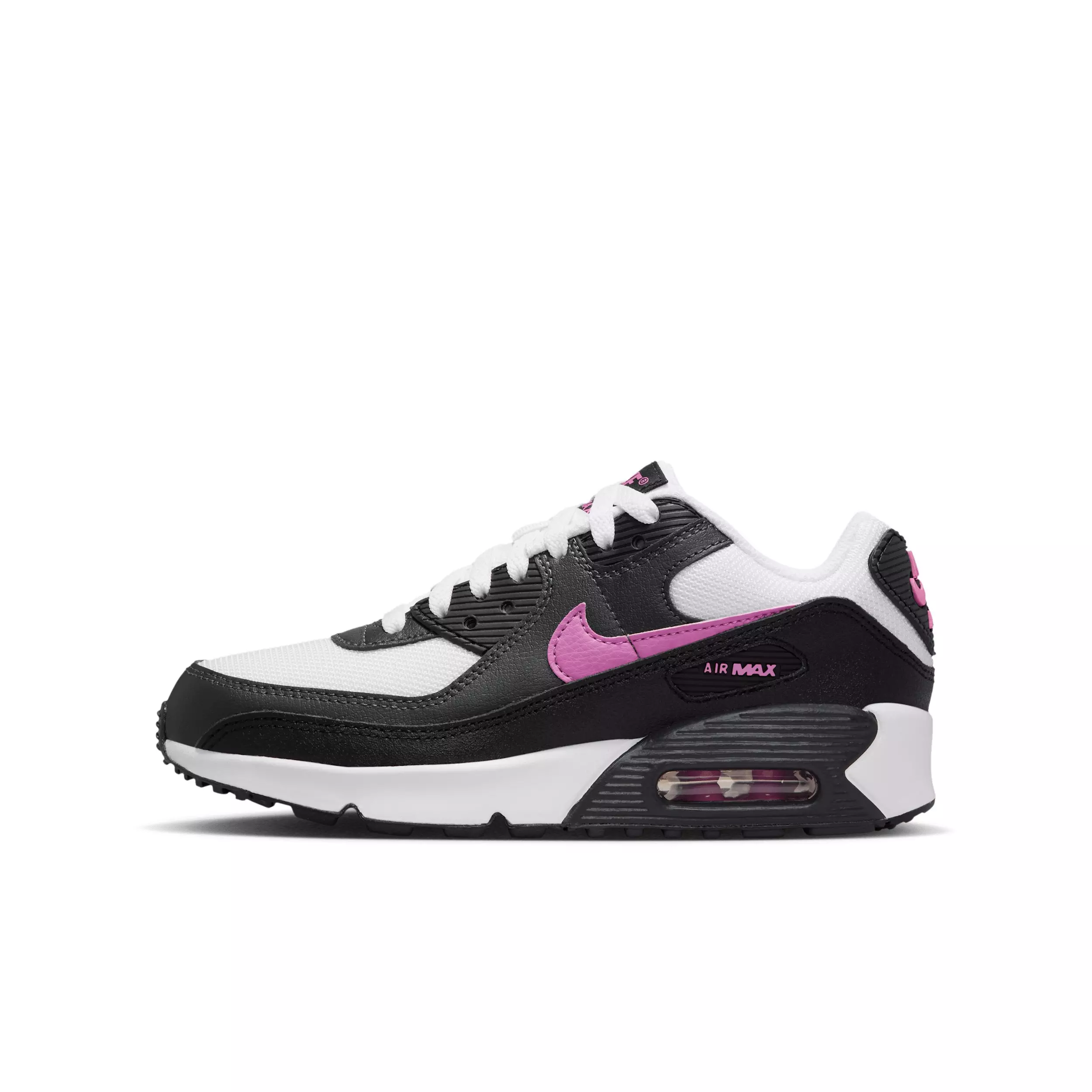 Nike Air Max 90 Mesh "White/Black/Anthracite/Playful Pink" Grade School Girls' Shoe - WHITE/BLACK/ANTHRACITE/PINK