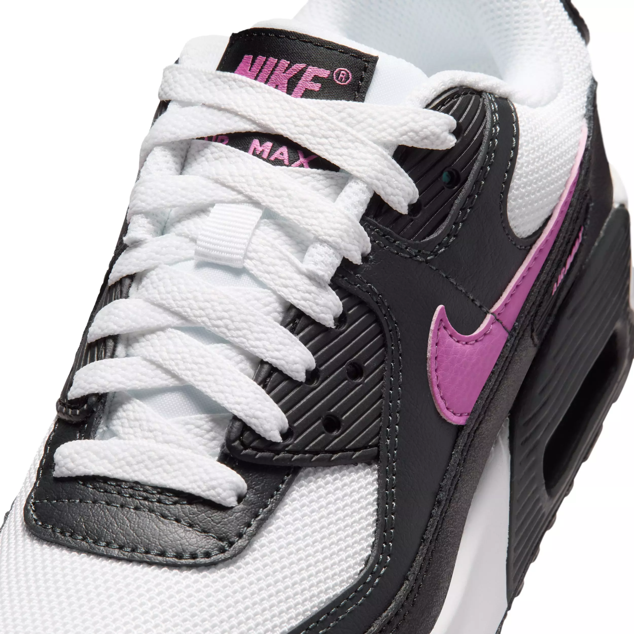 Nike Air Max 90 Mesh "White/Black/Anthracite/Playful Pink" Grade School Girls' Shoe - WHITE/BLACK/ANTHRACITE/PINK