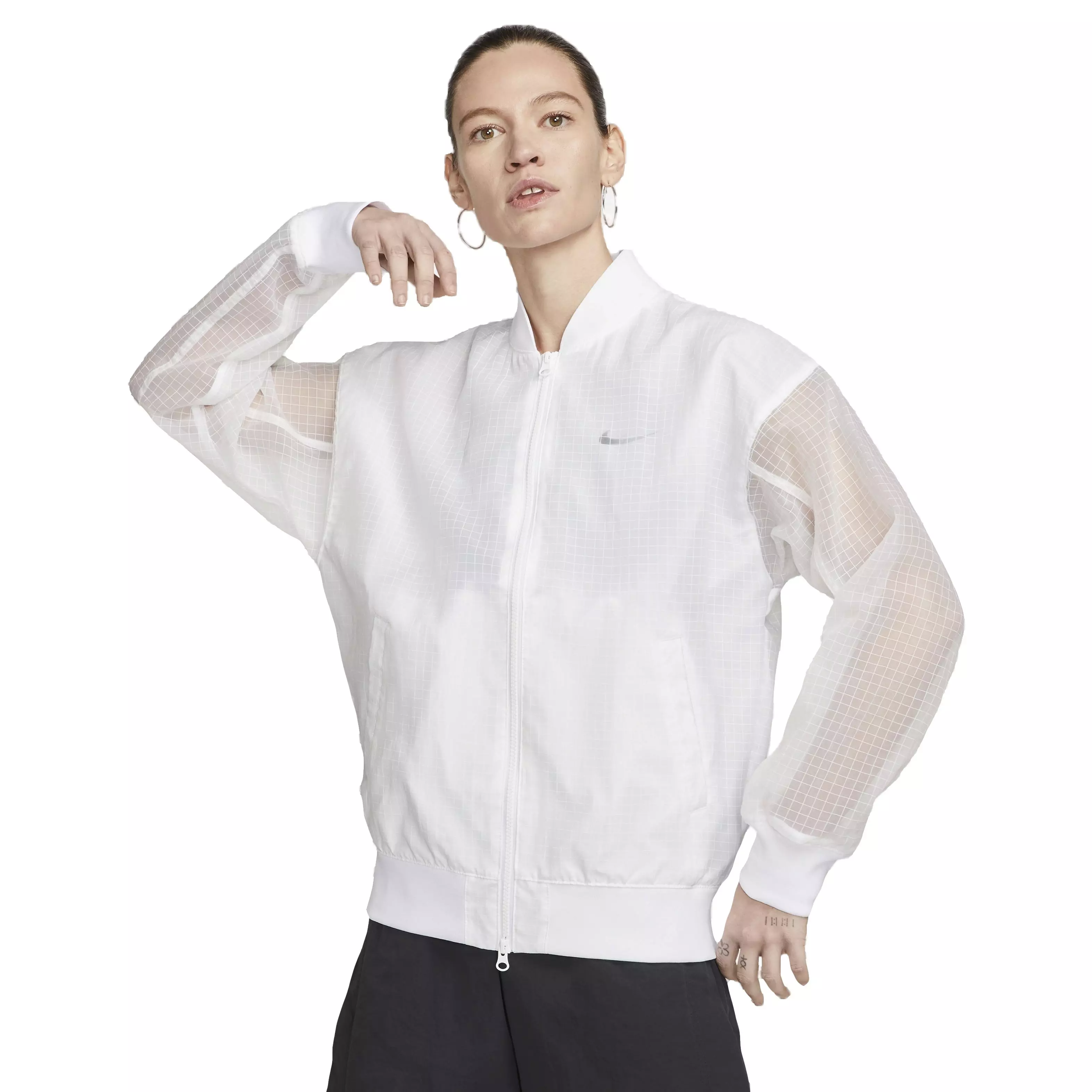 Nike Women's Sportswear Essential Woven Varsity Bomber Jacket - WHITE