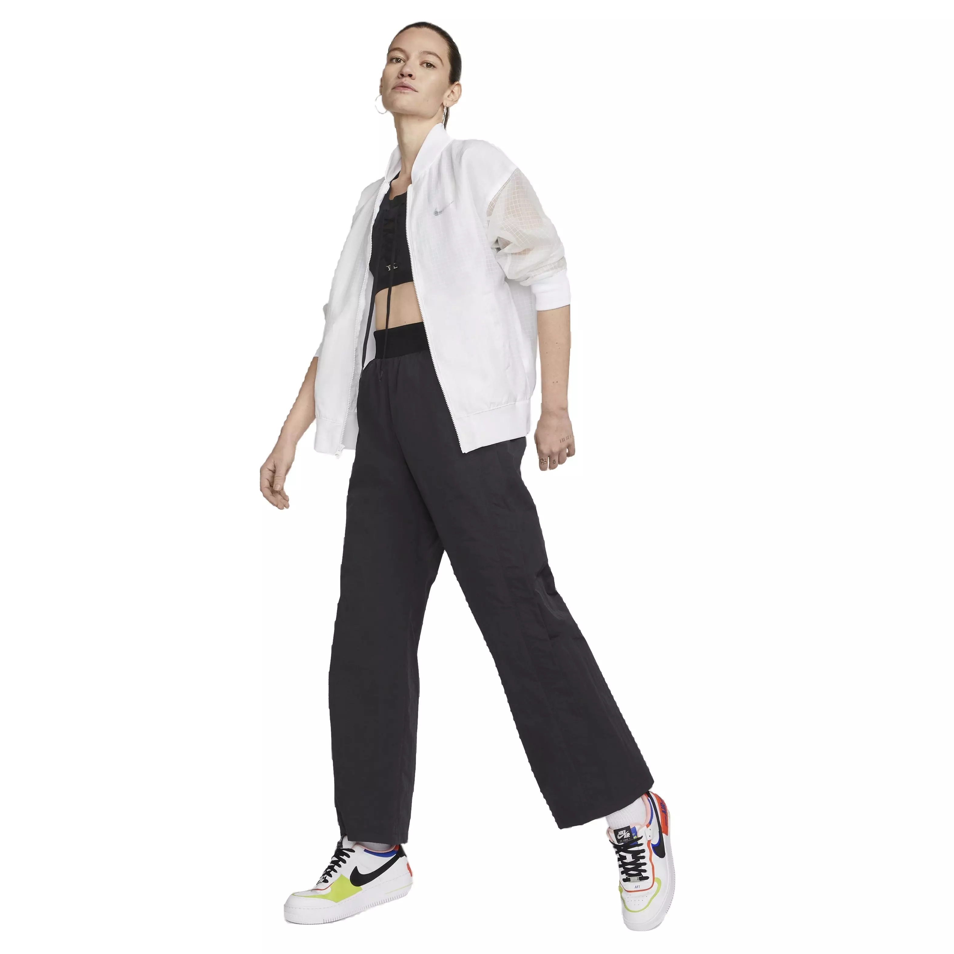 Nike Women's Sportswear Essential Woven Varsity Bomber Jacket - WHITE