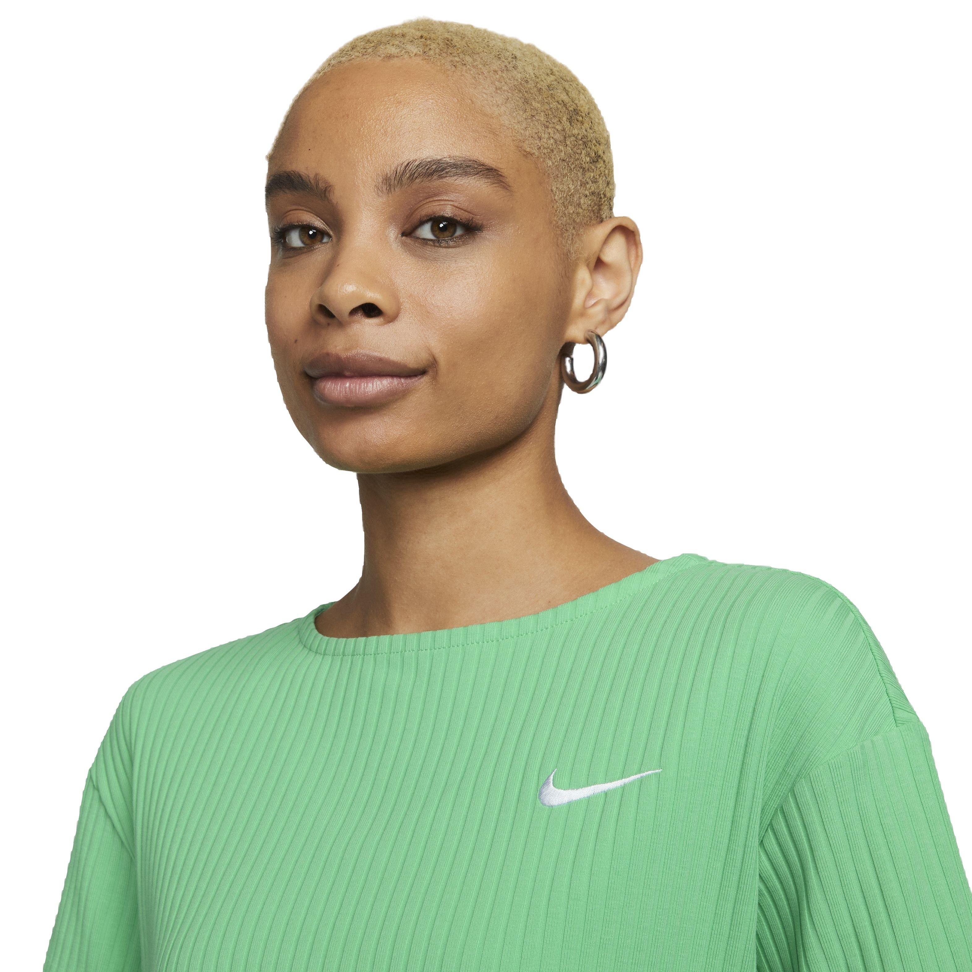 Women's Nike Sportswear Ribbed Jersey Short Sleeve Top - Green - Hibbett