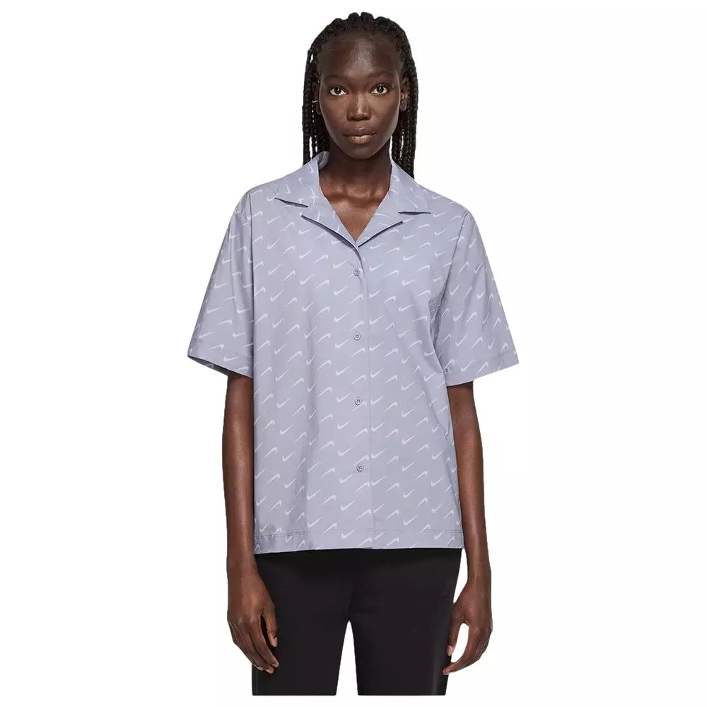 Nike Women's Sportswear Everyday Mode Woven Short-Sleeve Top - PURPLE