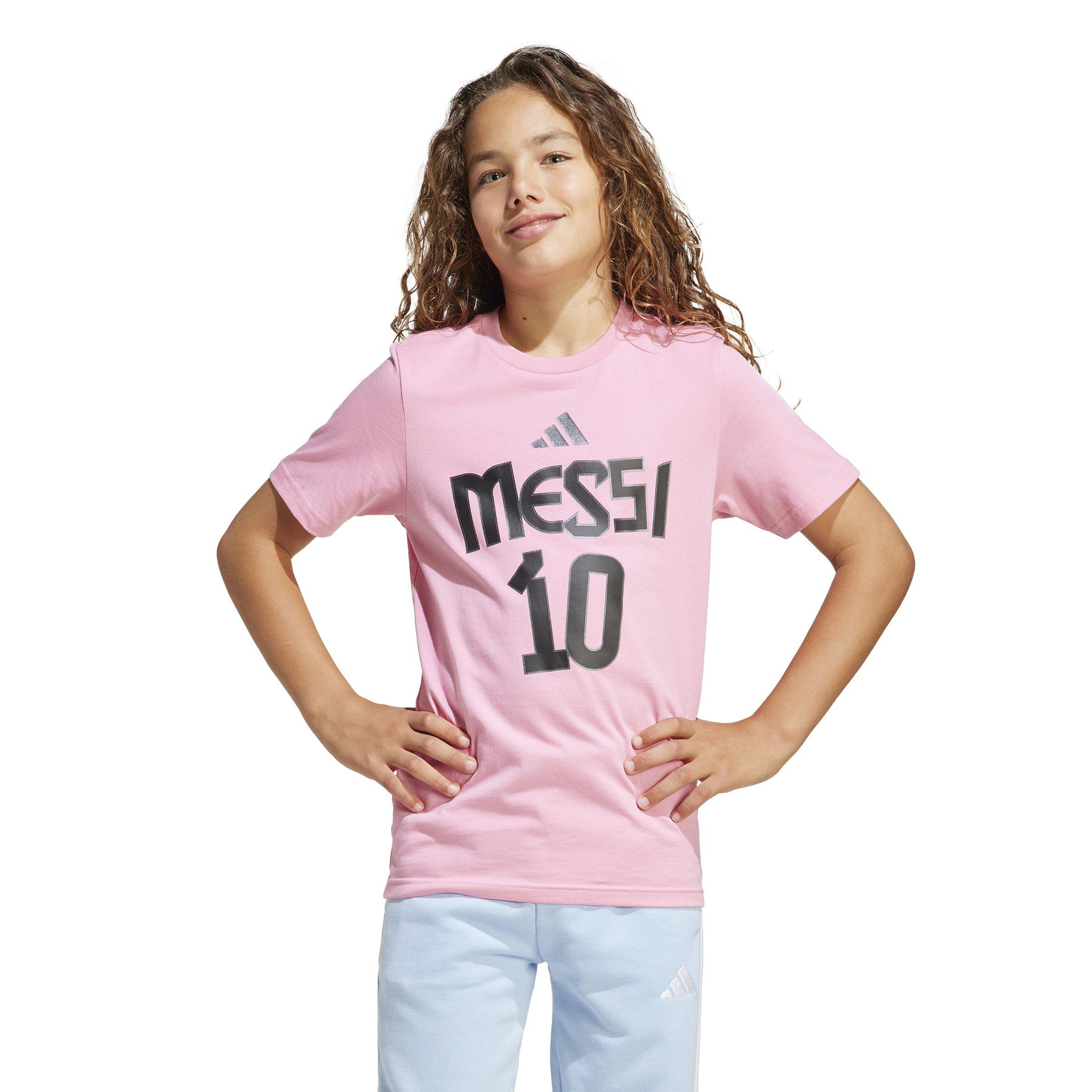 adidas Messi Name and Number Big Boys' Pink Graphic Tee