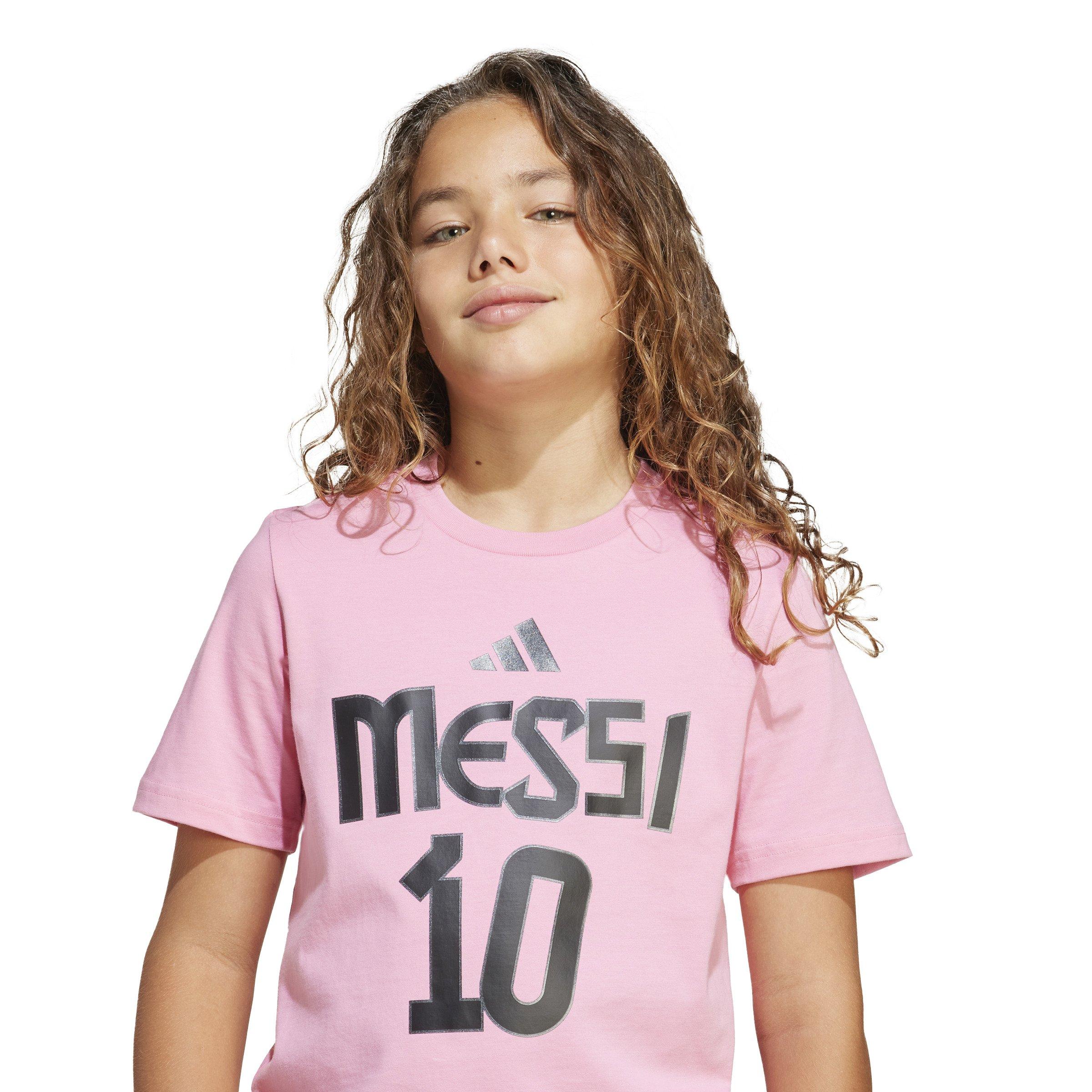 adidas Messi Name and Number Big Boys' Pink Graphic Tee