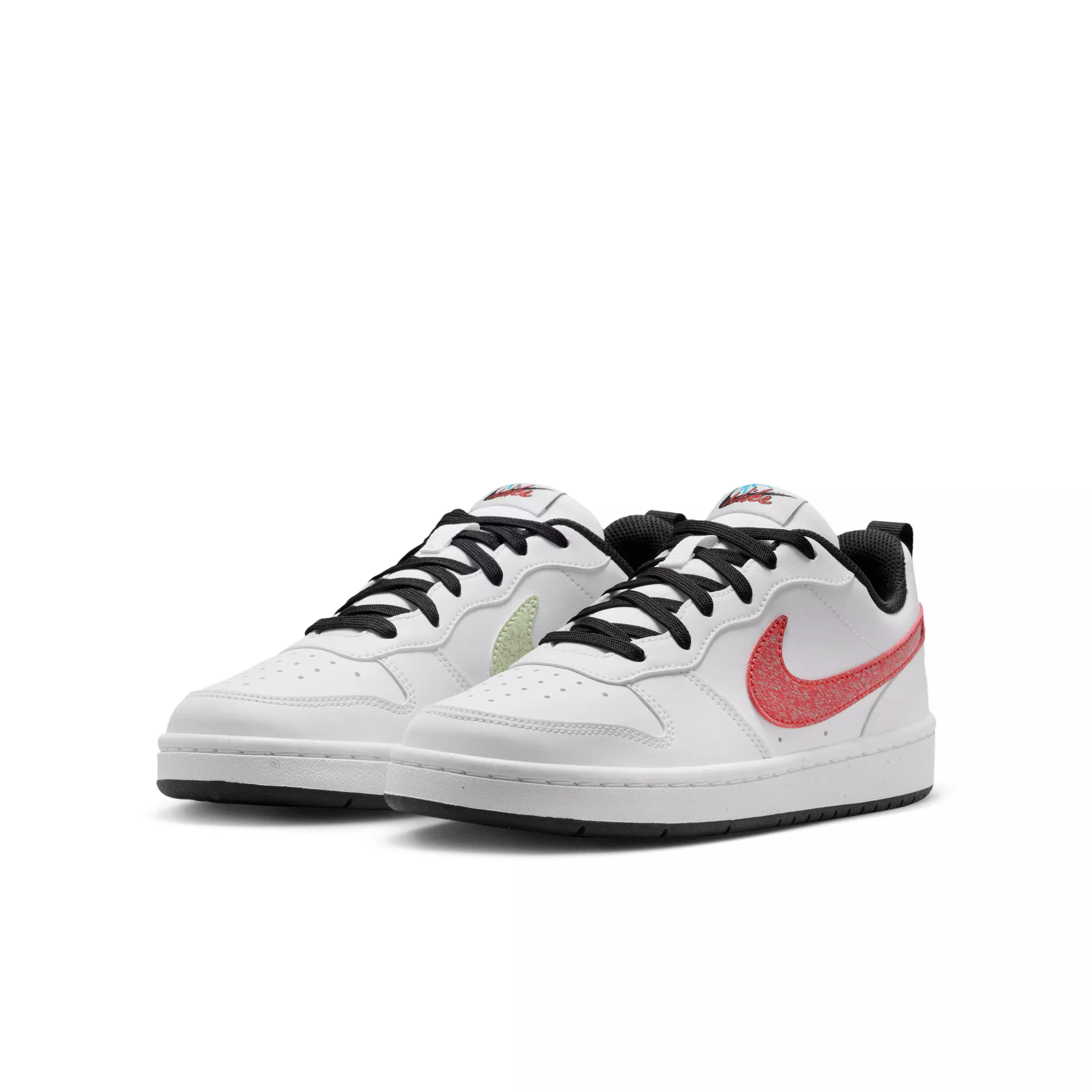 Nike Court Borough Low "White/Picante Red/Barely Volt/Current Blue" Grade School Boys' Shoe - WHITE/RED/VOLT/BLUE