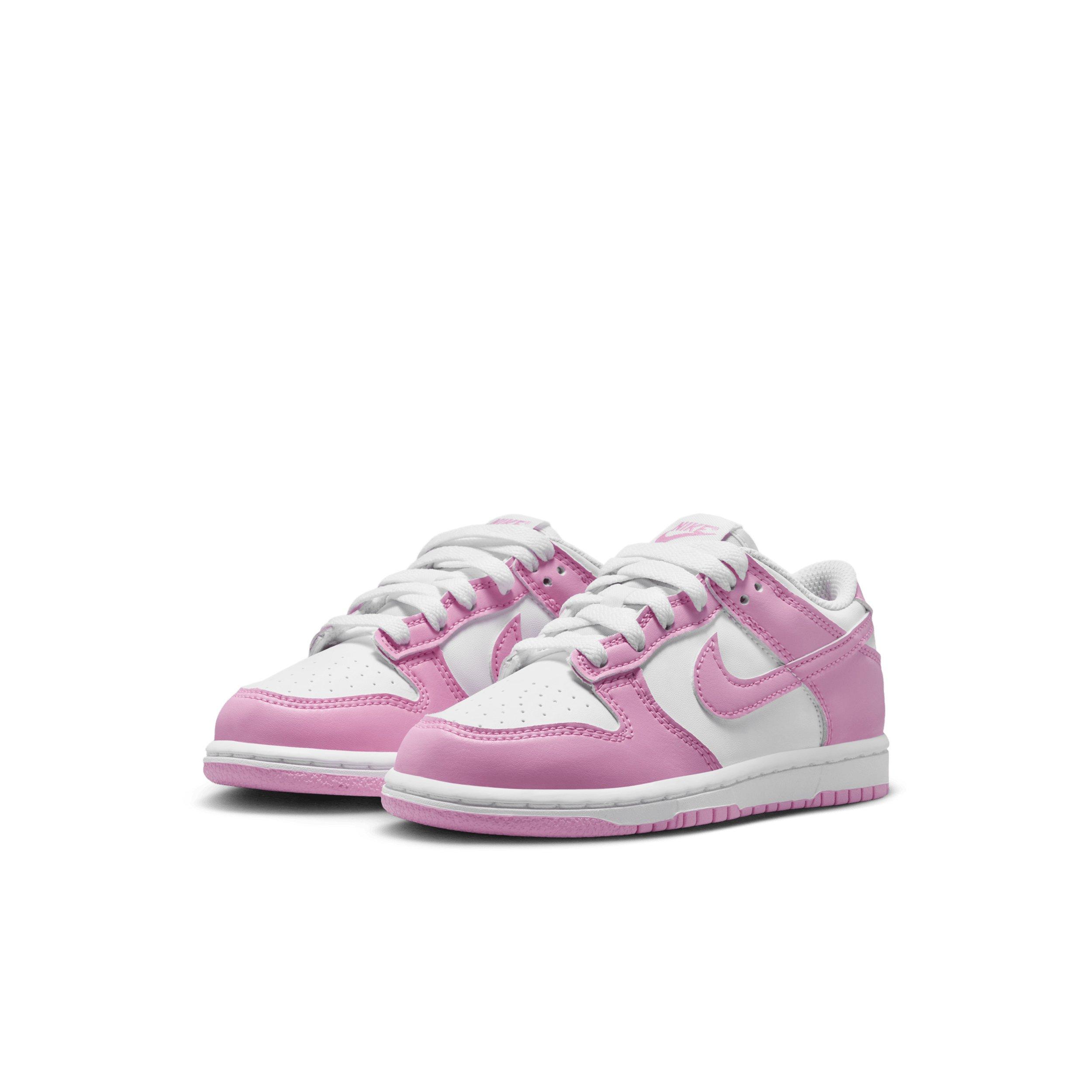 Nike Dunk Low "White/White/White/Pink Rise" Preschool Girls' Shoe - WHITE/WHITE/WHITE/PINK Thumbnail View 3