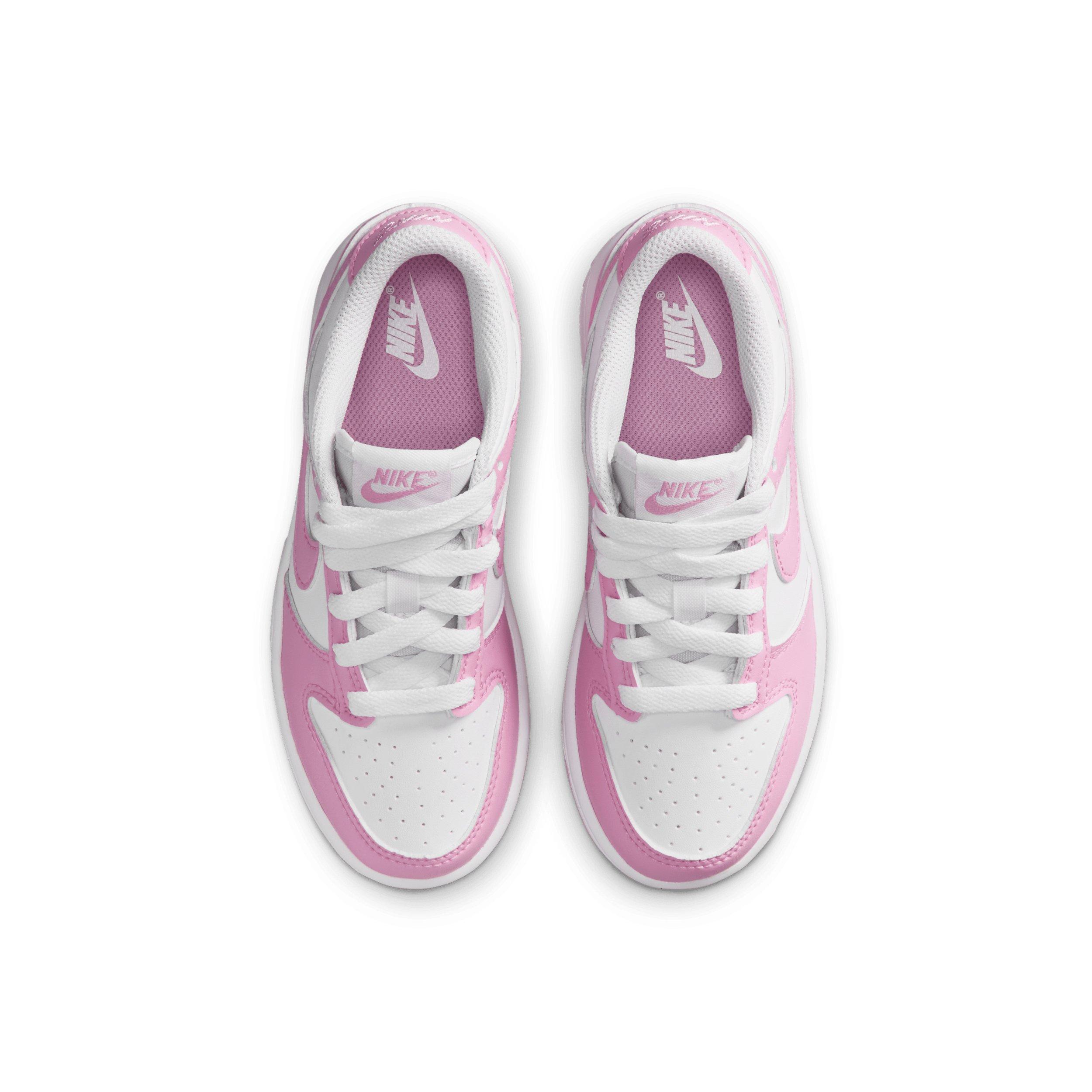 Nike Dunk Low "White/White/White/Pink Rise" Preschool Girls' Shoe - WHITE/WHITE/WHITE/PINK Thumbnail View 4