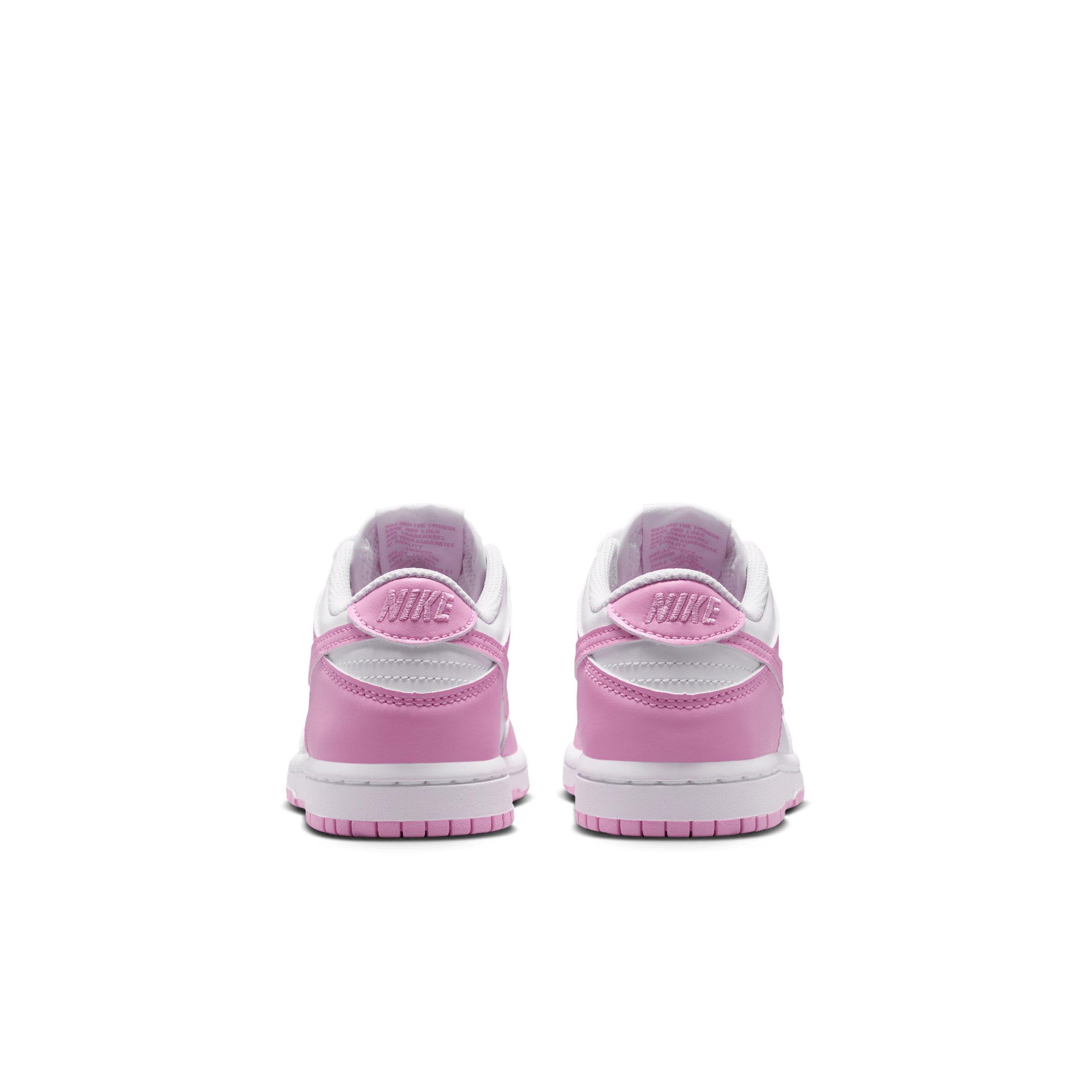 Nike Dunk Low "White/White/White/Pink Rise" Preschool Girls' Shoe - WHITE/WHITE/WHITE/PINK Thumbnail View 5
