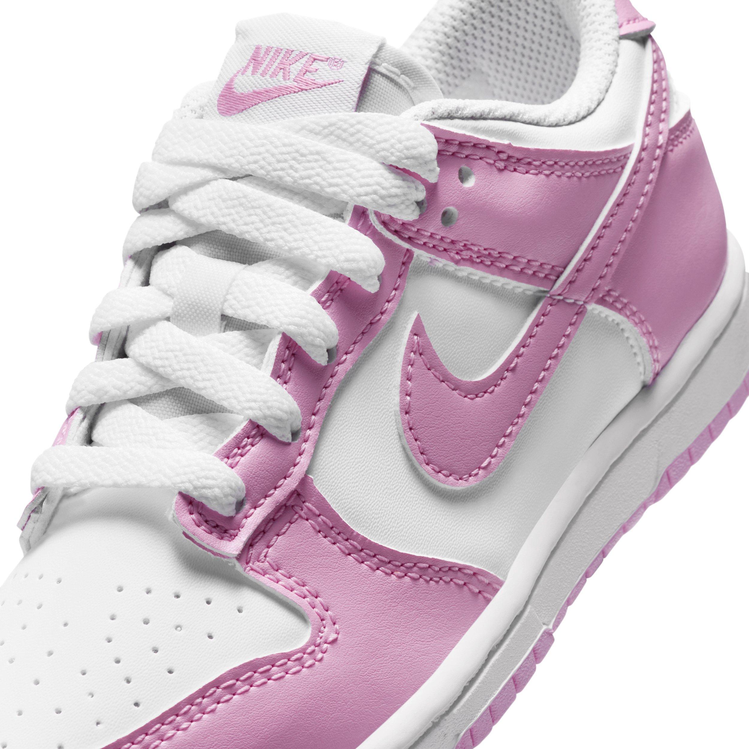 Nike Dunk Low "White/White/White/Pink Rise" Preschool Girls' Shoe - WHITE/WHITE/WHITE/PINK Thumbnail View 7