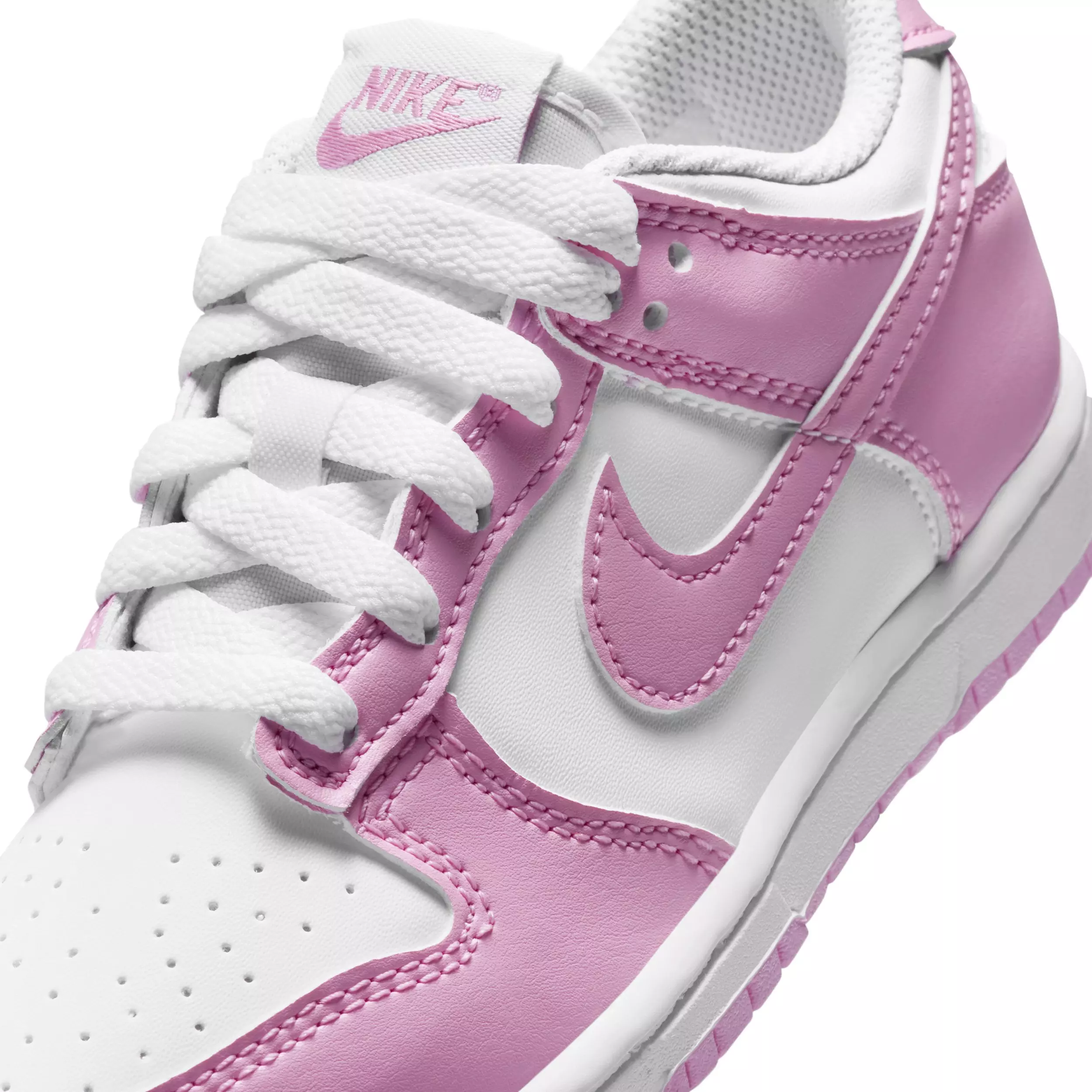 Nike Dunk Low "White/White/White/Pink Rise" Preschool Girls' Shoe - WHITE/WHITE/WHITE/PINK