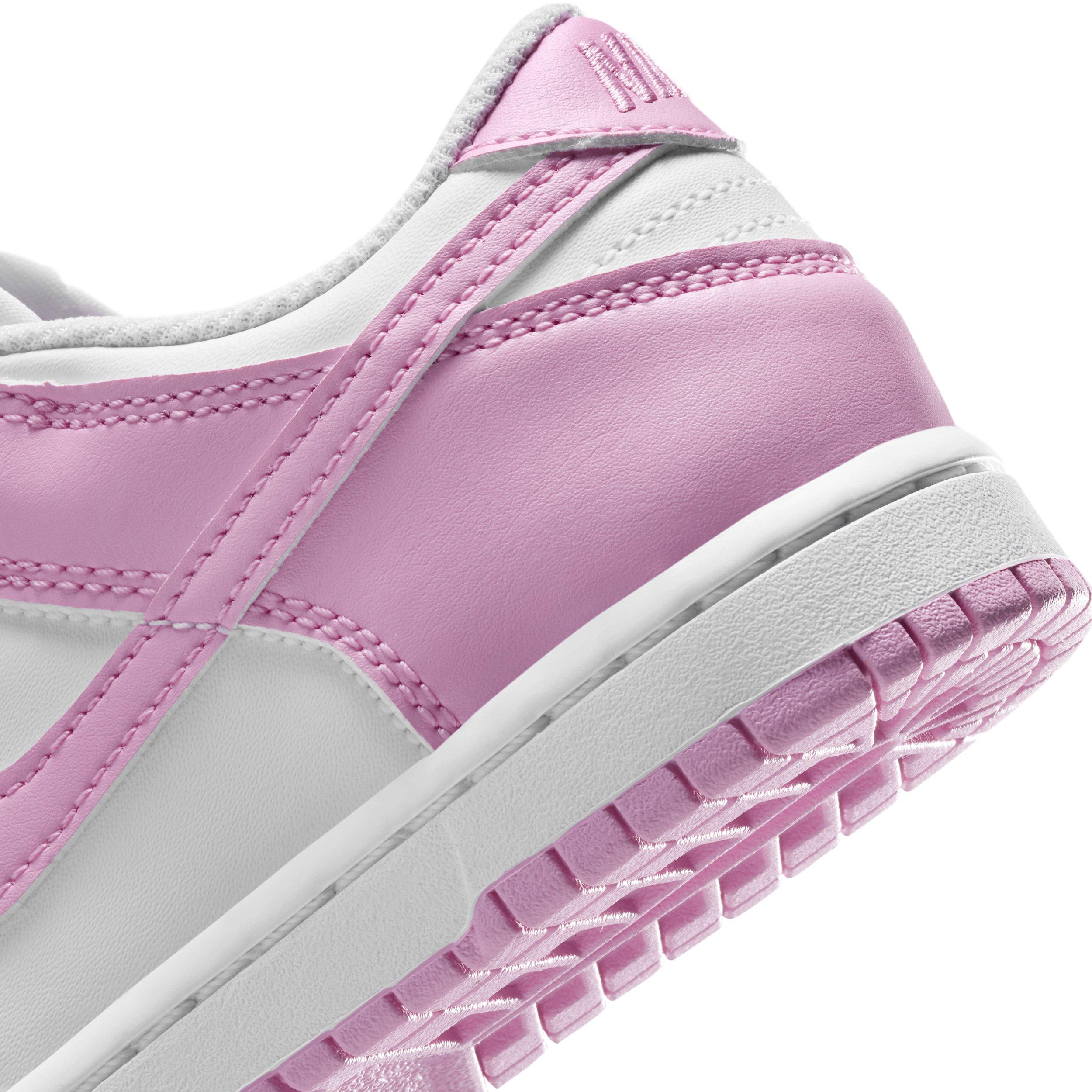 Nike Dunk Low "White/White/White/Pink Rise" Preschool Girls' Shoe - WHITE/WHITE/WHITE/PINK Thumbnail View 8