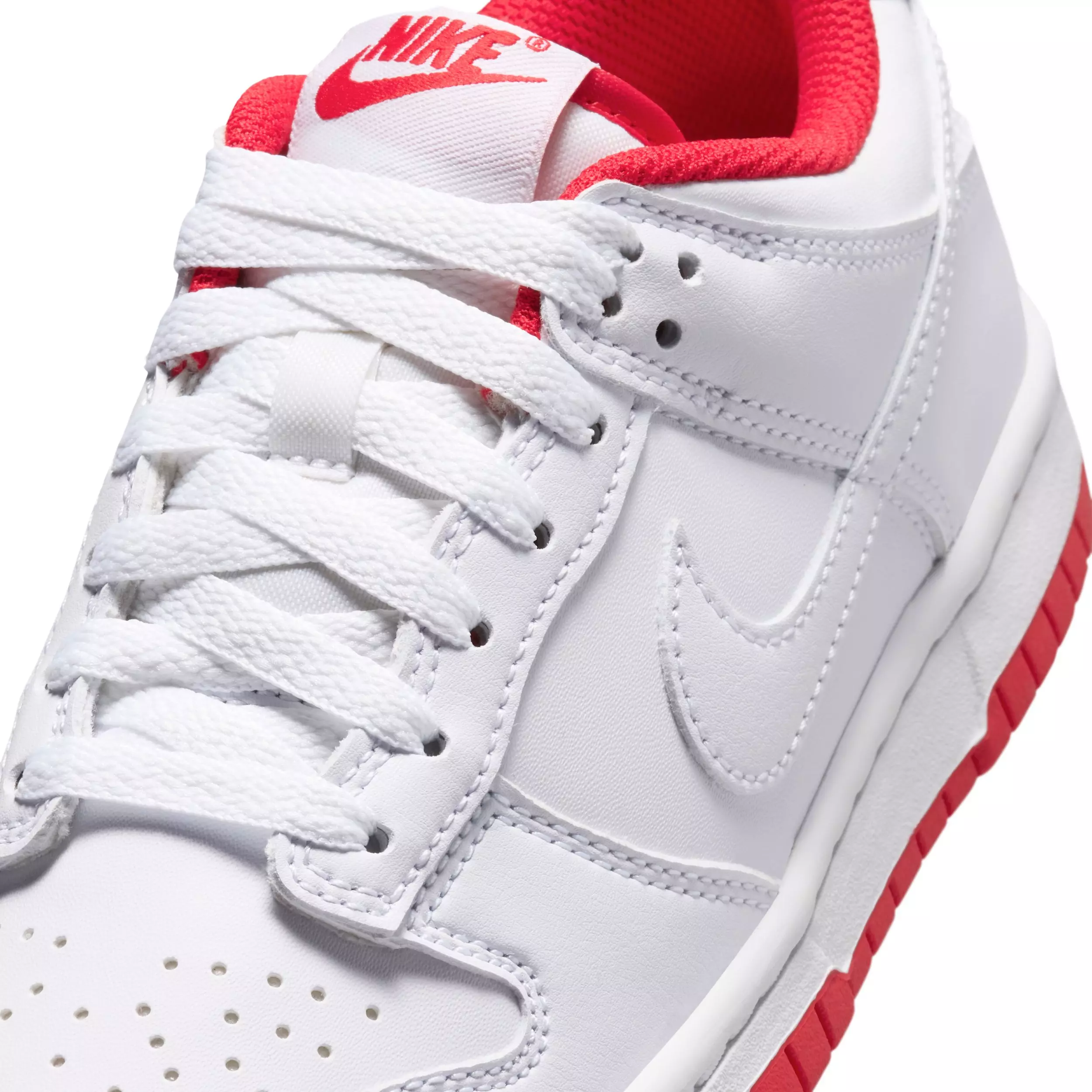 Nike Dunk Low "White/University Red/White" Grade School Boys' Shoe - WHITE/RED/WHITE
