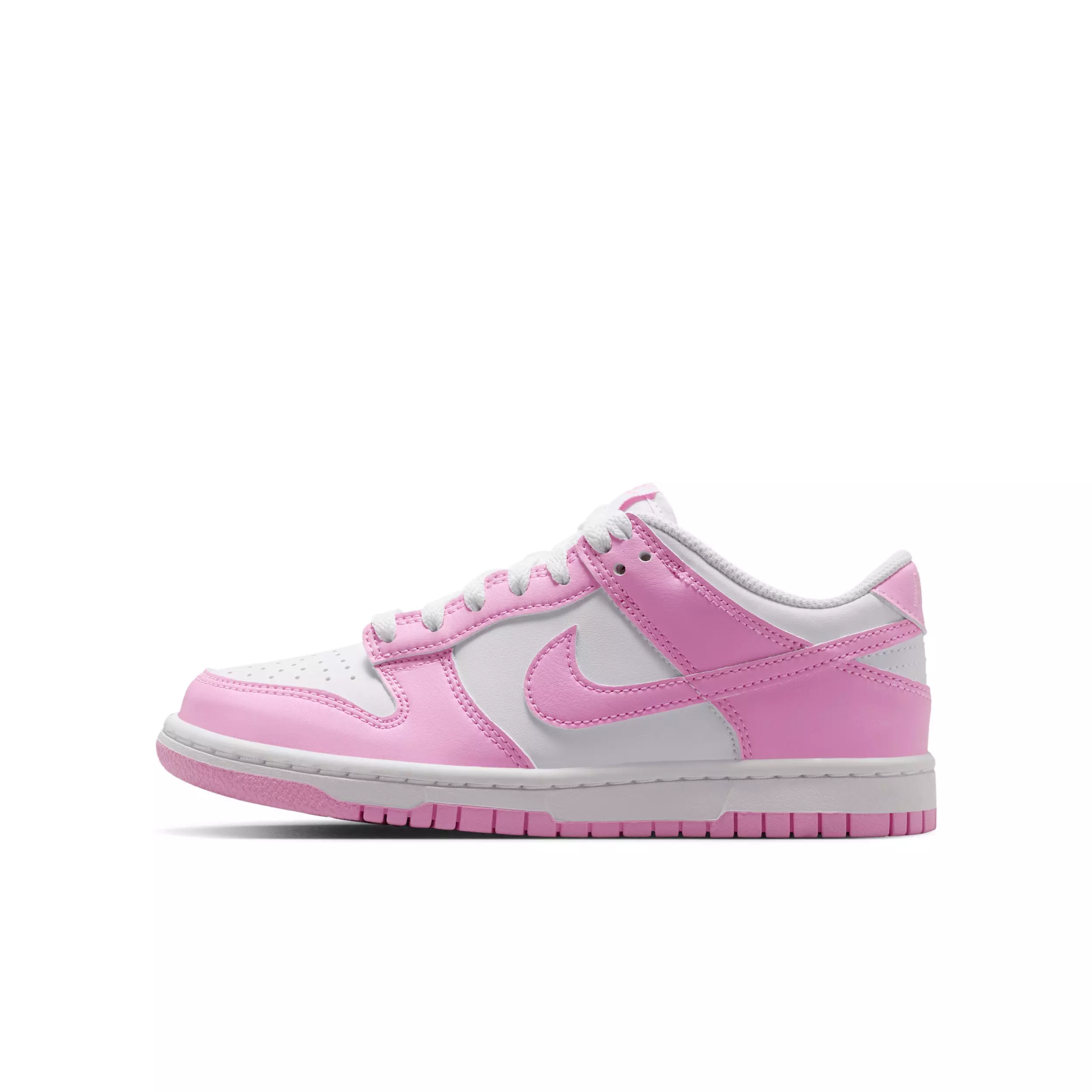 Nike Dunk Low "White/White/White/Pink Rise" Grade School Girls' Shoe - WHITE/WHITE/WHITE/PINK