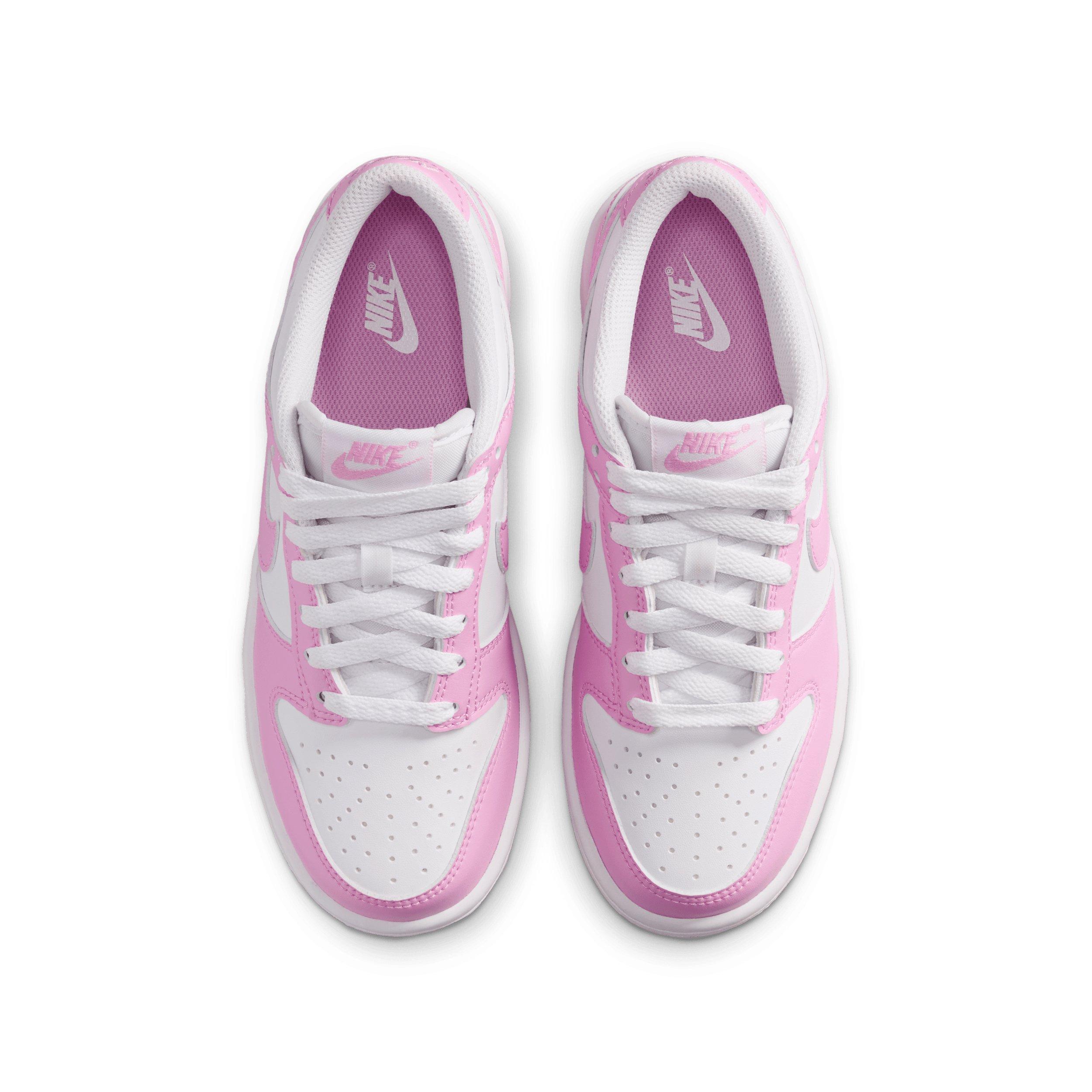 Nike Dunk Low "White/White/White/Pink Rise" Grade School Girls' Shoe - WHITE/WHITE/WHITE/PINK Thumbnail View 4