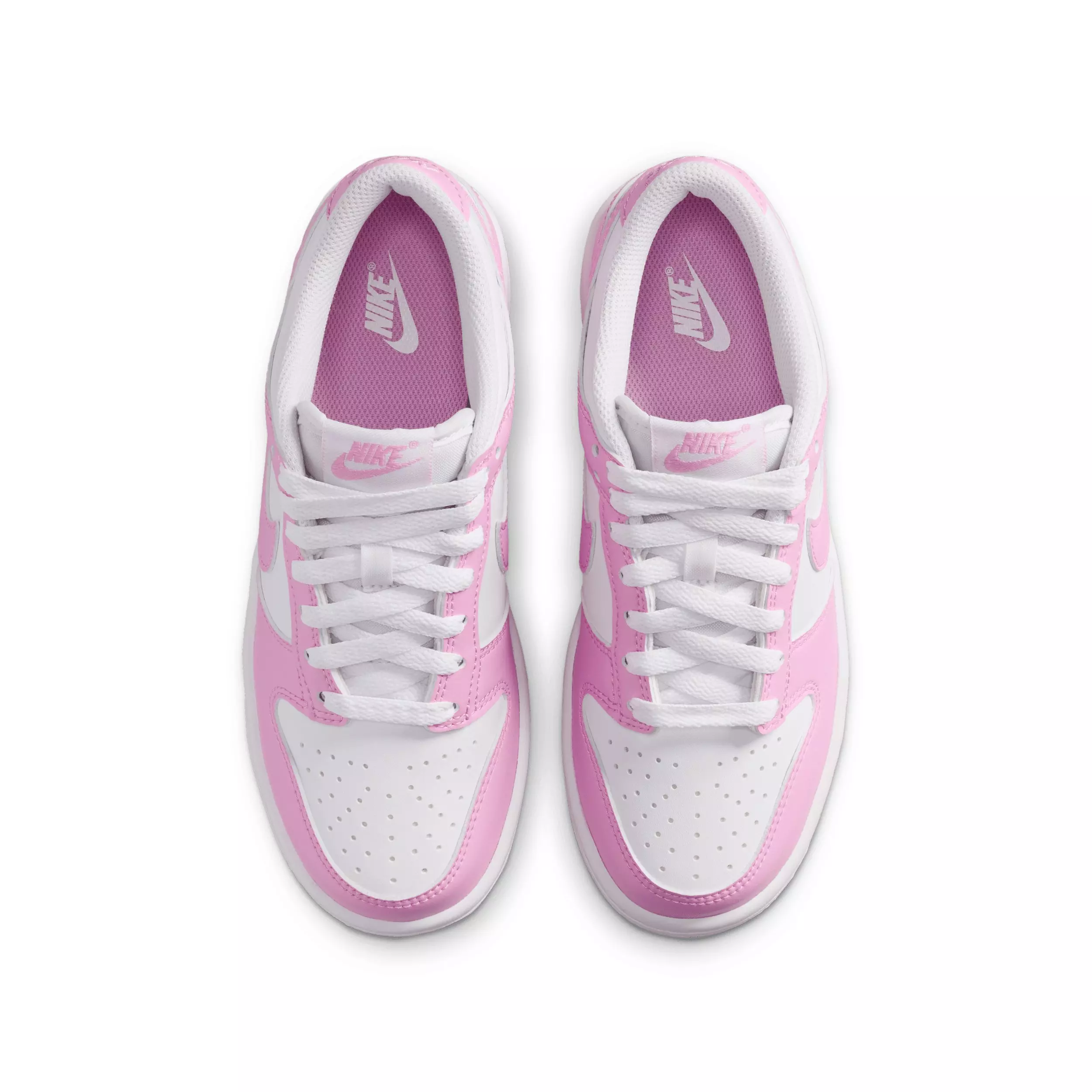 Nike Dunk Low "White/White/White/Pink Rise" Grade School Girls' Shoe - WHITE/WHITE/WHITE/PINK