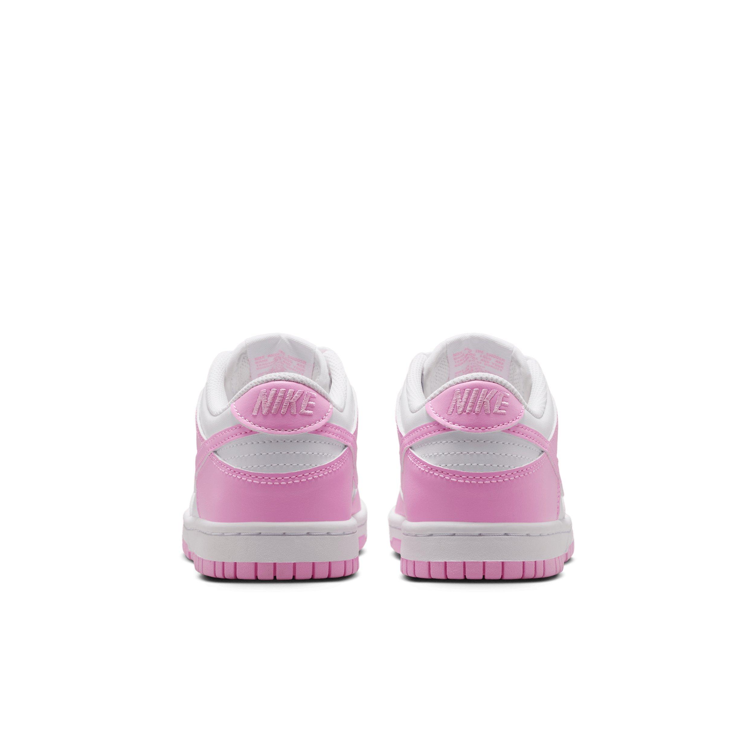 Nike Dunk Low "White/White/White/Pink Rise" Grade School Girls' Shoe - WHITE/WHITE/WHITE/PINK Thumbnail View 5