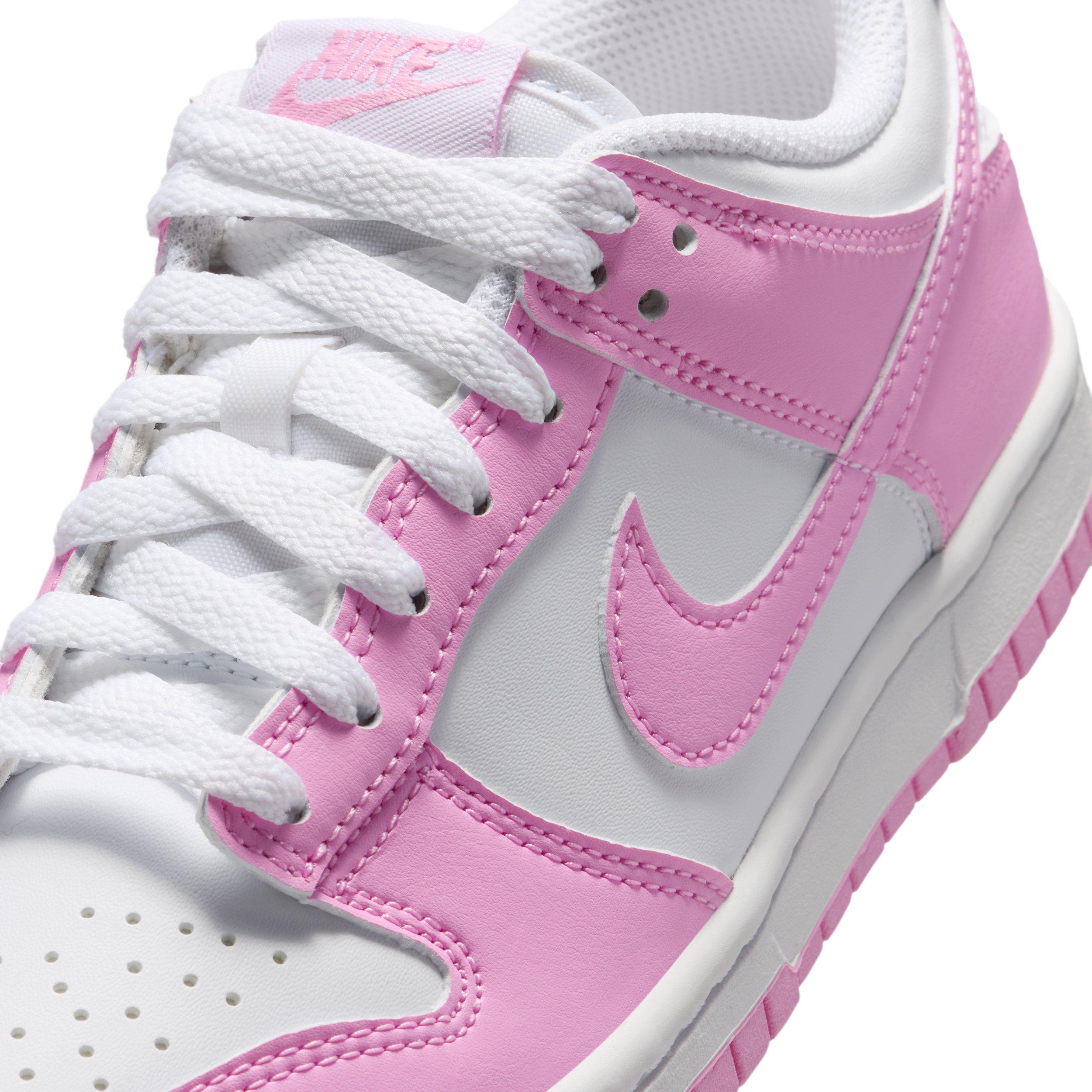 Nike Dunk Low "White/White/White/Pink Rise" Grade School Girls' Shoe - WHITE/WHITE/WHITE/PINK Thumbnail View 7