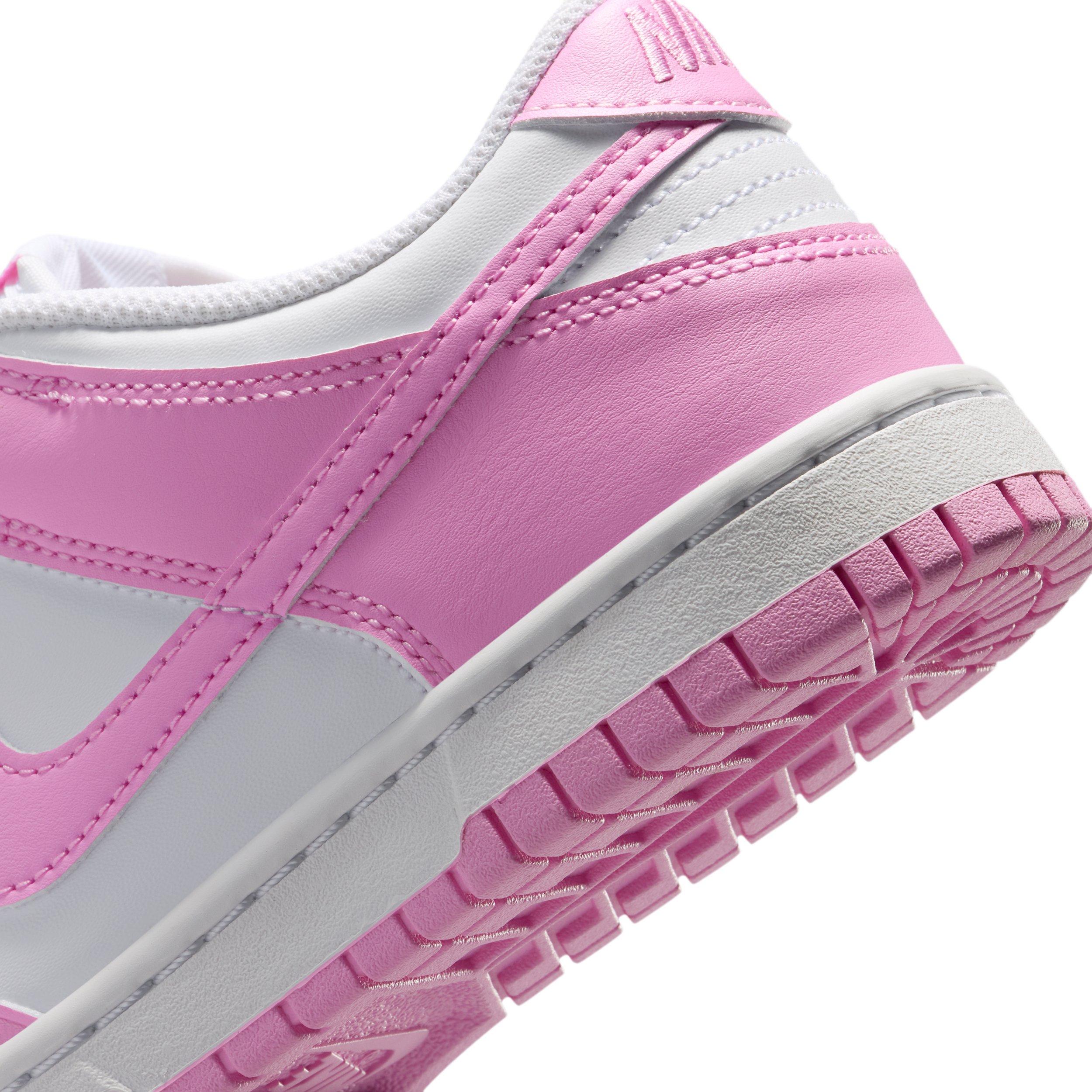 Nike Dunk Low "White/White/White/Pink Rise" Grade School Girls' Shoe - WHITE/WHITE/WHITE/PINK Thumbnail View 8