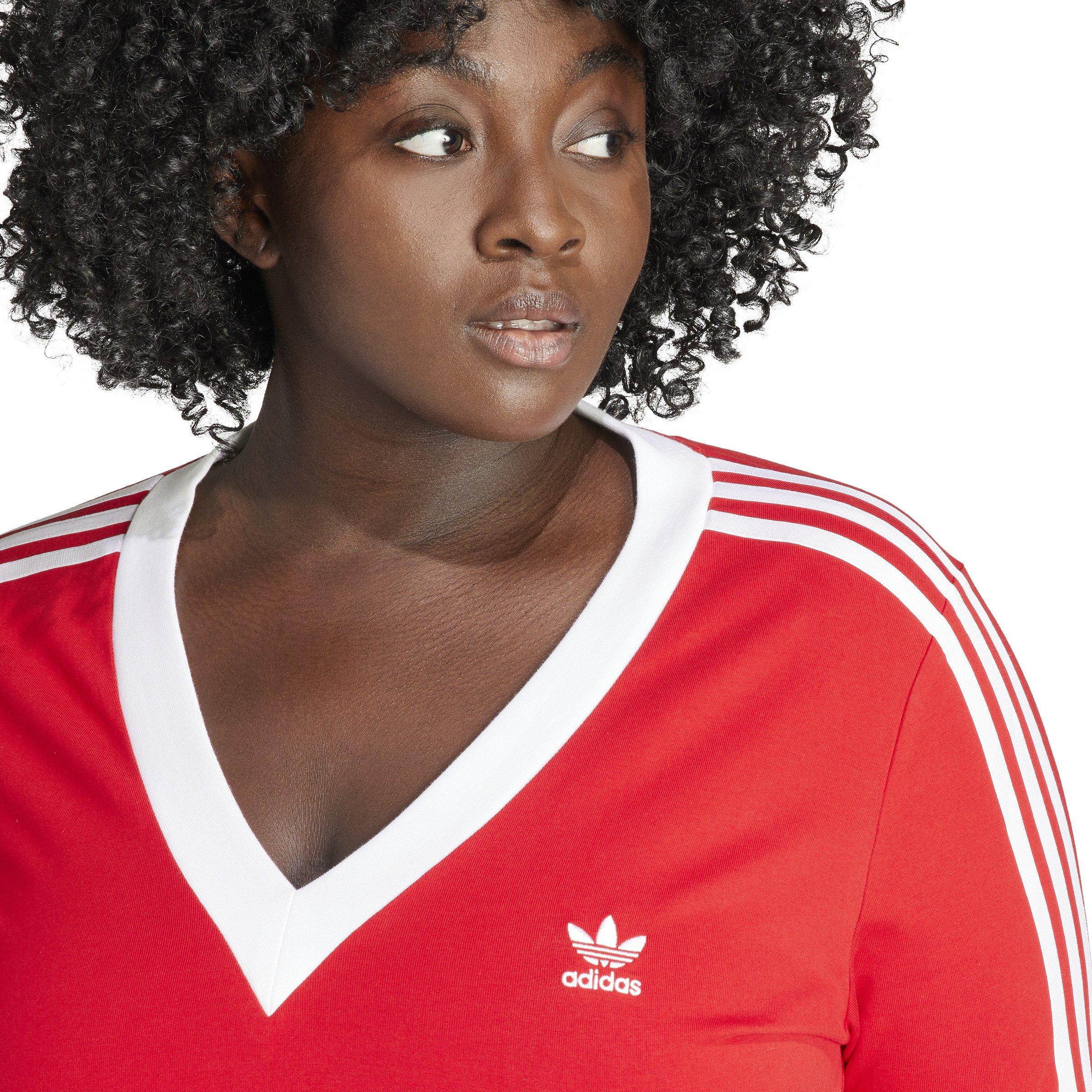 adidas Originals Women's Adicolor 3-Stripes Classics V-Neck Maxi Dress -Red - RED Thumbnail View 5