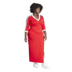 adidas Originals Women's Adicolor 3-Stripes Classics V-Neck Maxi Dress -Red