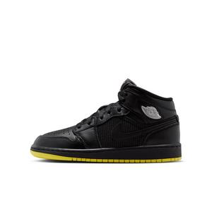Jordan 1 Mid SE "Black/Opti Yellow/Silver" Grade School Boys' Shoe