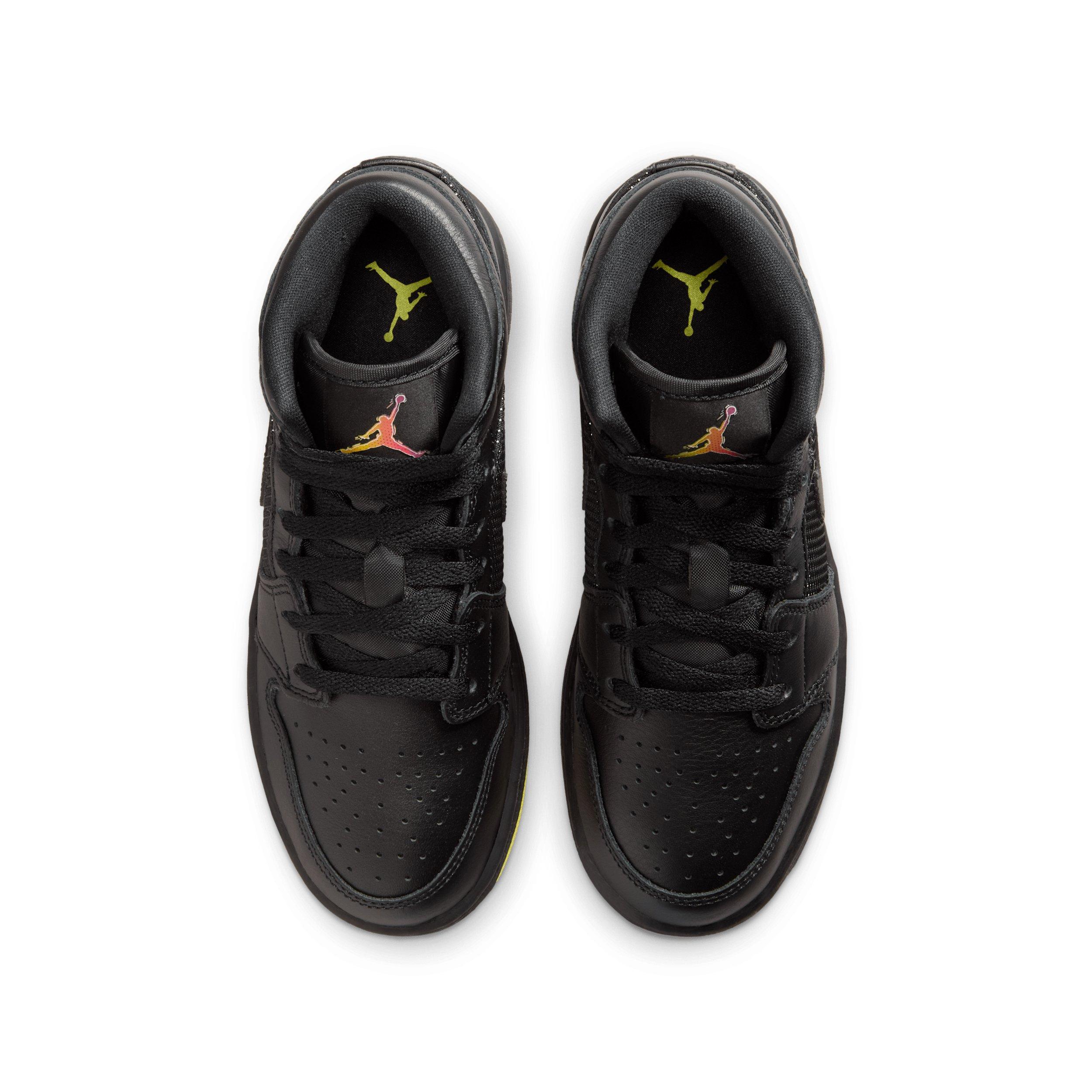 Jordan 1 Mid SE "Black/Opti Yellow/Silver" Grade School Boys' Shoe - BLACK/YELLOW/SILVER Thumbnail View 4