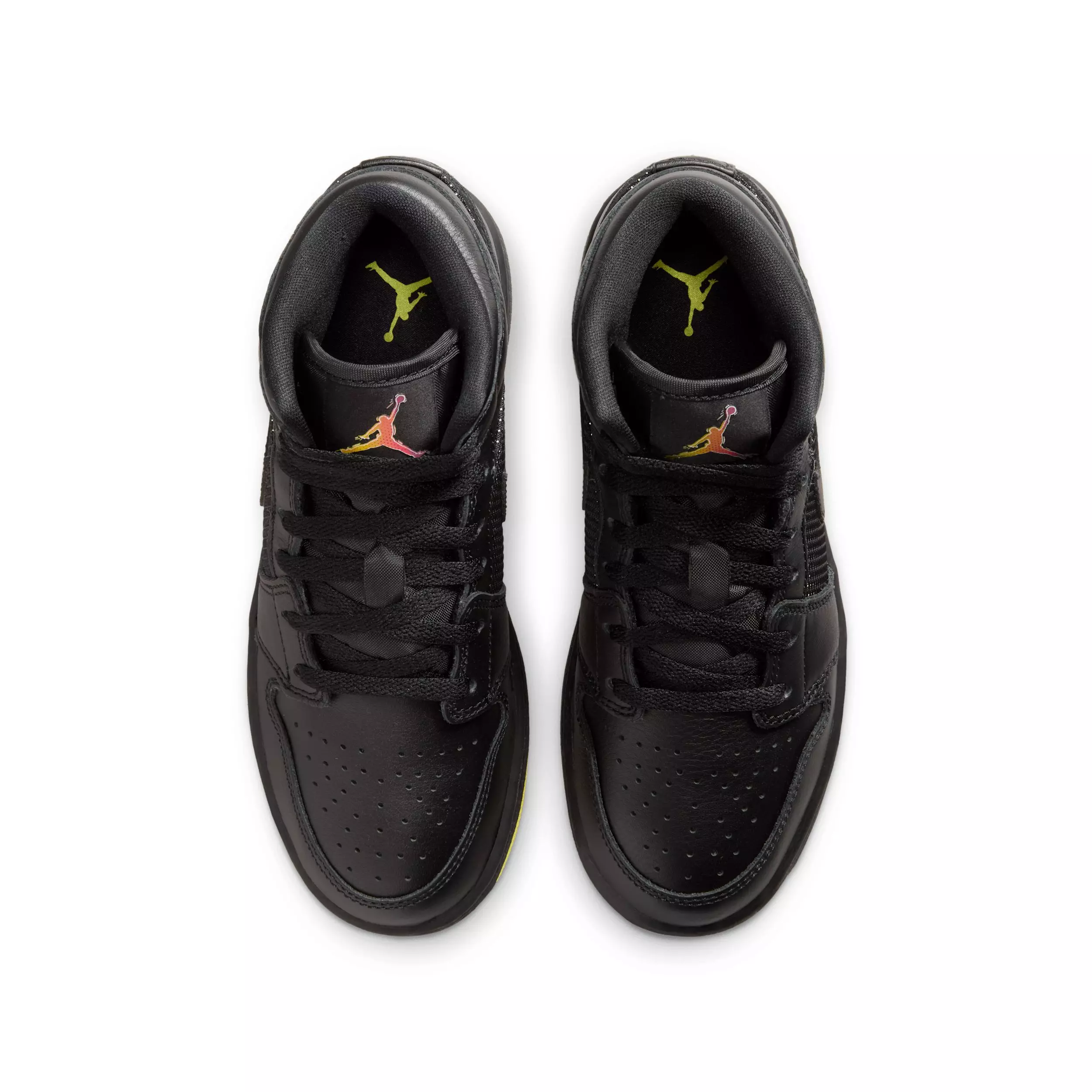 Jordan 1 Mid SE "Black/Opti Yellow/Silver" Grade School Boys' Shoe - BLACK/YELLOW/SILVER
