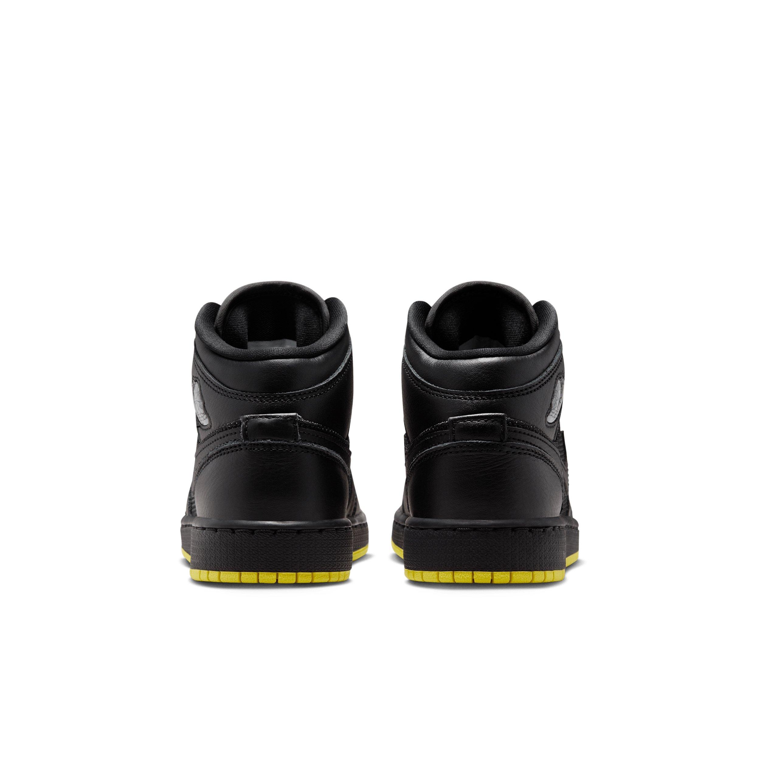 Jordan 1 Mid SE "Black/Opti Yellow/Silver" Grade School Boys' Shoe - BLACK/YELLOW/SILVER Thumbnail View 5