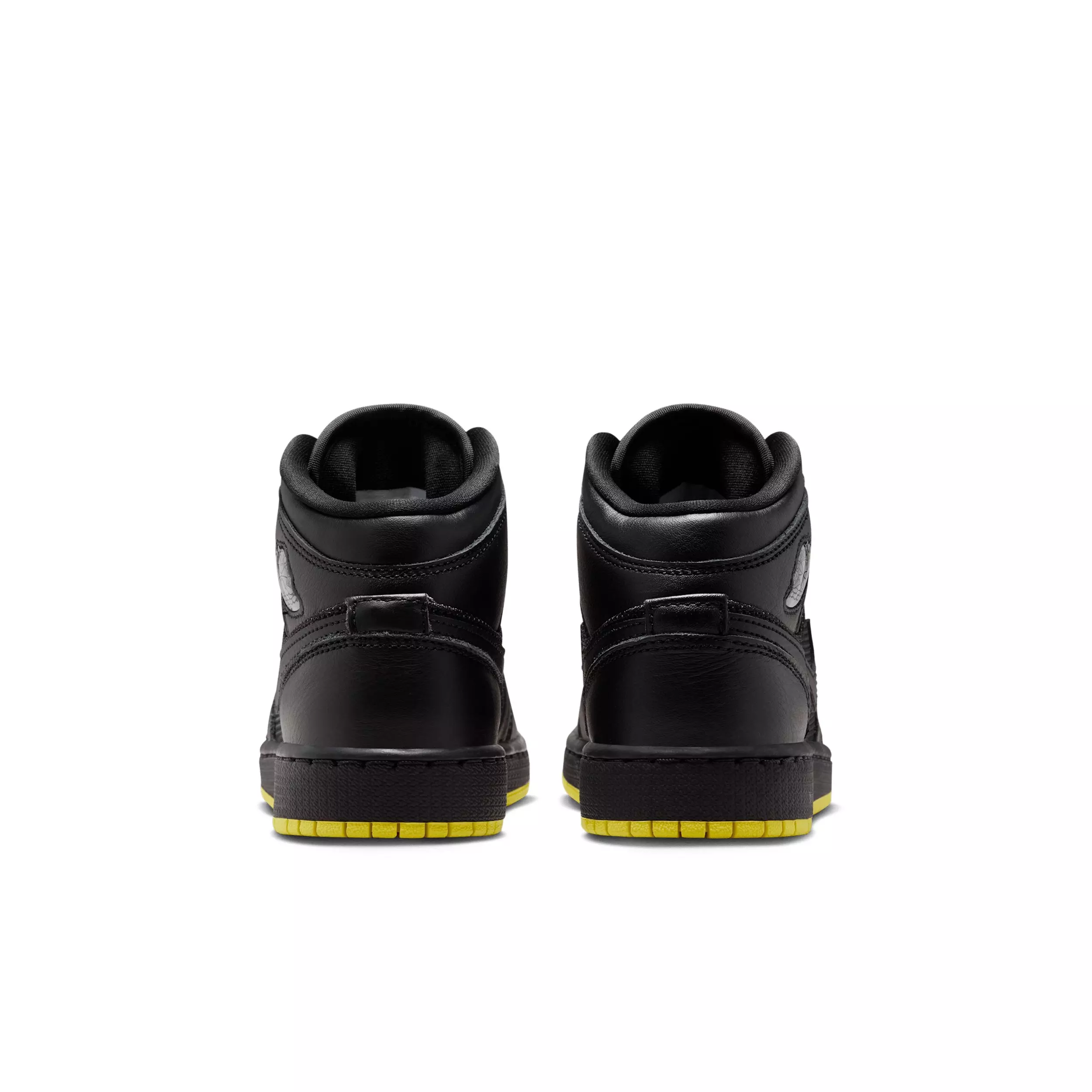 Jordan 1 Mid SE "Black/Opti Yellow/Silver" Grade School Boys' Shoe - BLACK/YELLOW/SILVER