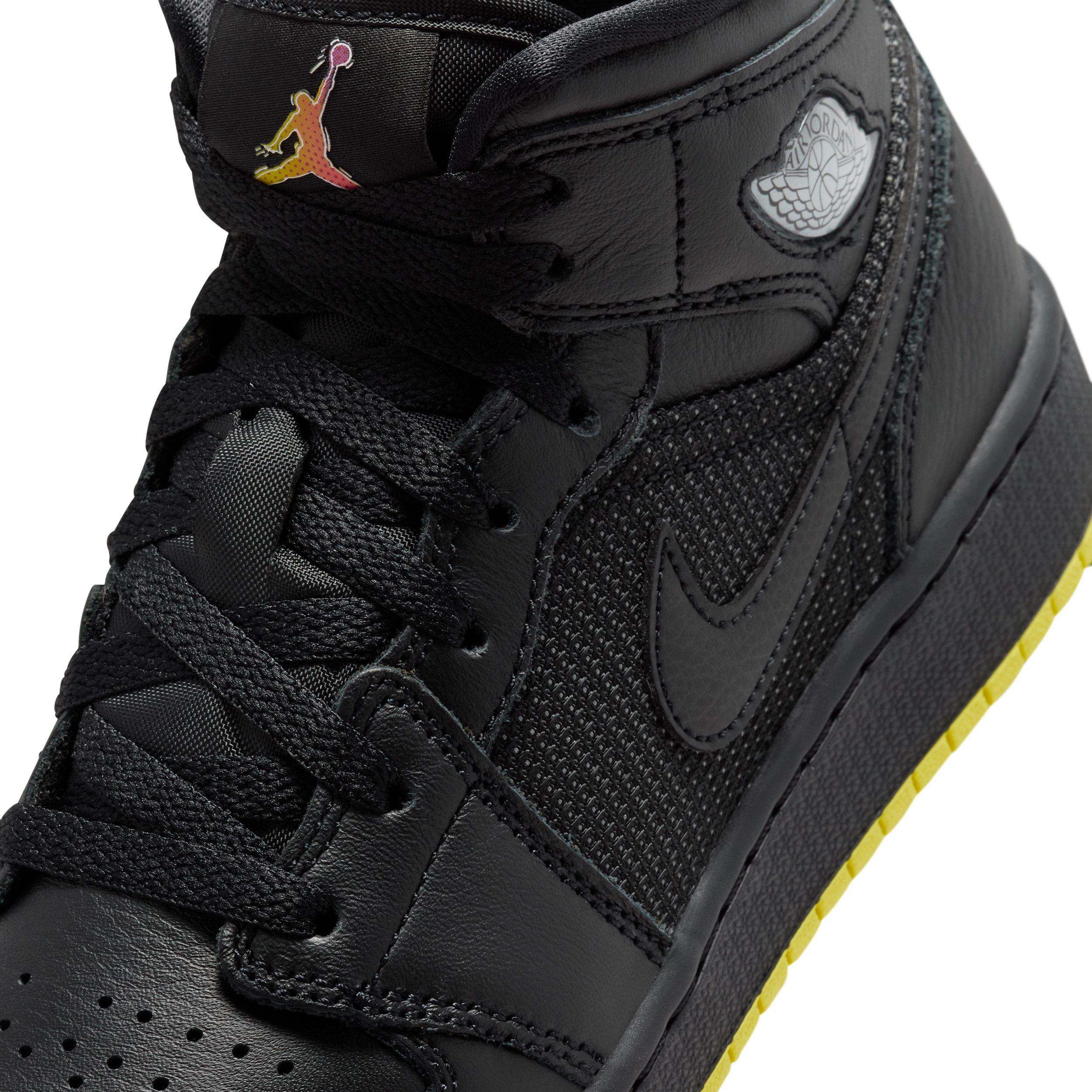 Jordan 1 Mid SE "Black/Opti Yellow/Silver" Grade School Boys' Shoe - BLACK/YELLOW/SILVER Thumbnail View 7