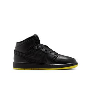 Jordan 1 Mid SE "Black/Opti Yellow/Silver" Grade School Boys' Shoe