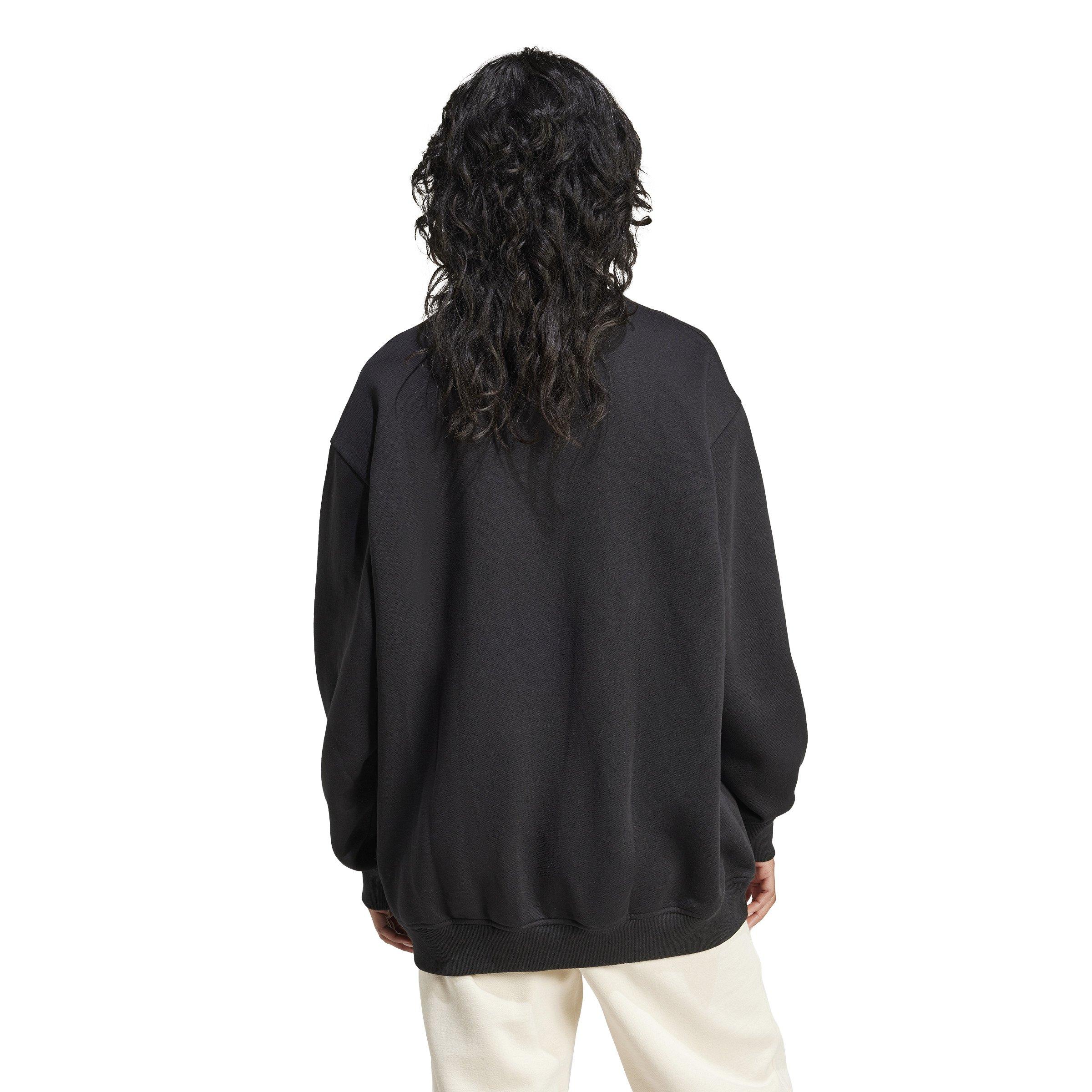 adidas Originals Women's Essentials Fleece Long Oversized Crew Sweatshirt - Black - BLACK Thumbnail View 2
